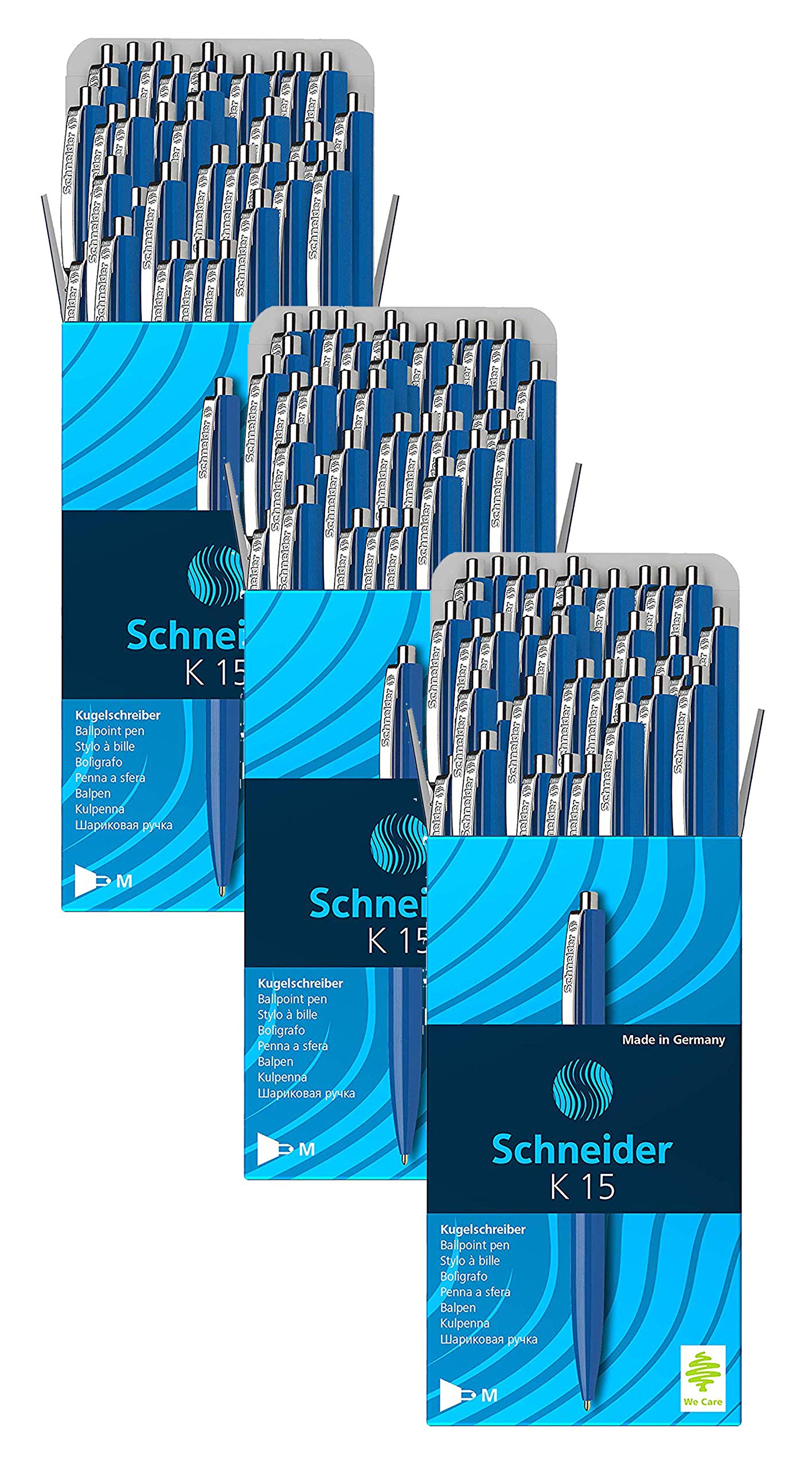 Schneider K15 Druckkugelschreiber (dokumentenechte Mine - Strichstärke M, Schreibfarbe: blau) (3 Packungen/Blau)