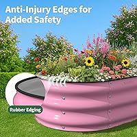 Vista 6 de Kesfitt Cama de jardín elevada, cama de jardín elevada de metal de acero galvanizado de 4 x 2 x 1 pies, diseño ovalado de fondo abierto, 12 pulgadas