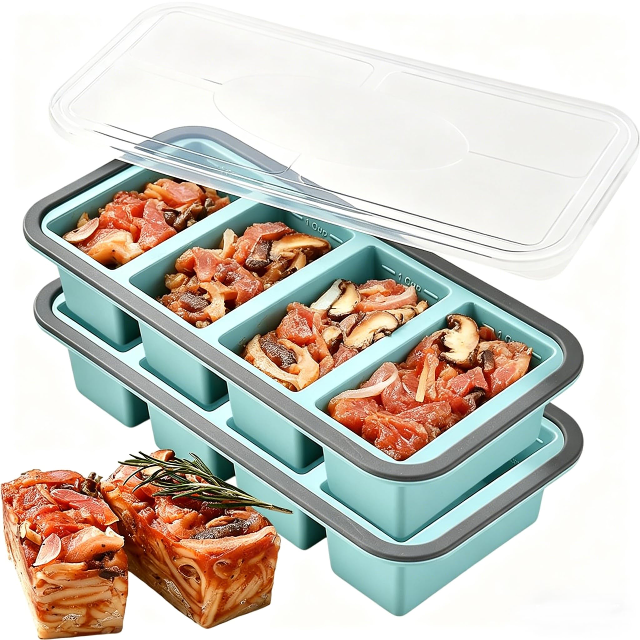 Meal Prep Contenitori, Vassoi In Silicone Per Alimenti Surgelati,Vassoio Per Congelatore In Silicone Extra Large,250 Ml, Ideali Per Preparare Pasti, Zuppe, Brodi, Salse E Cubetti Di Ghiaccio2PC (A)