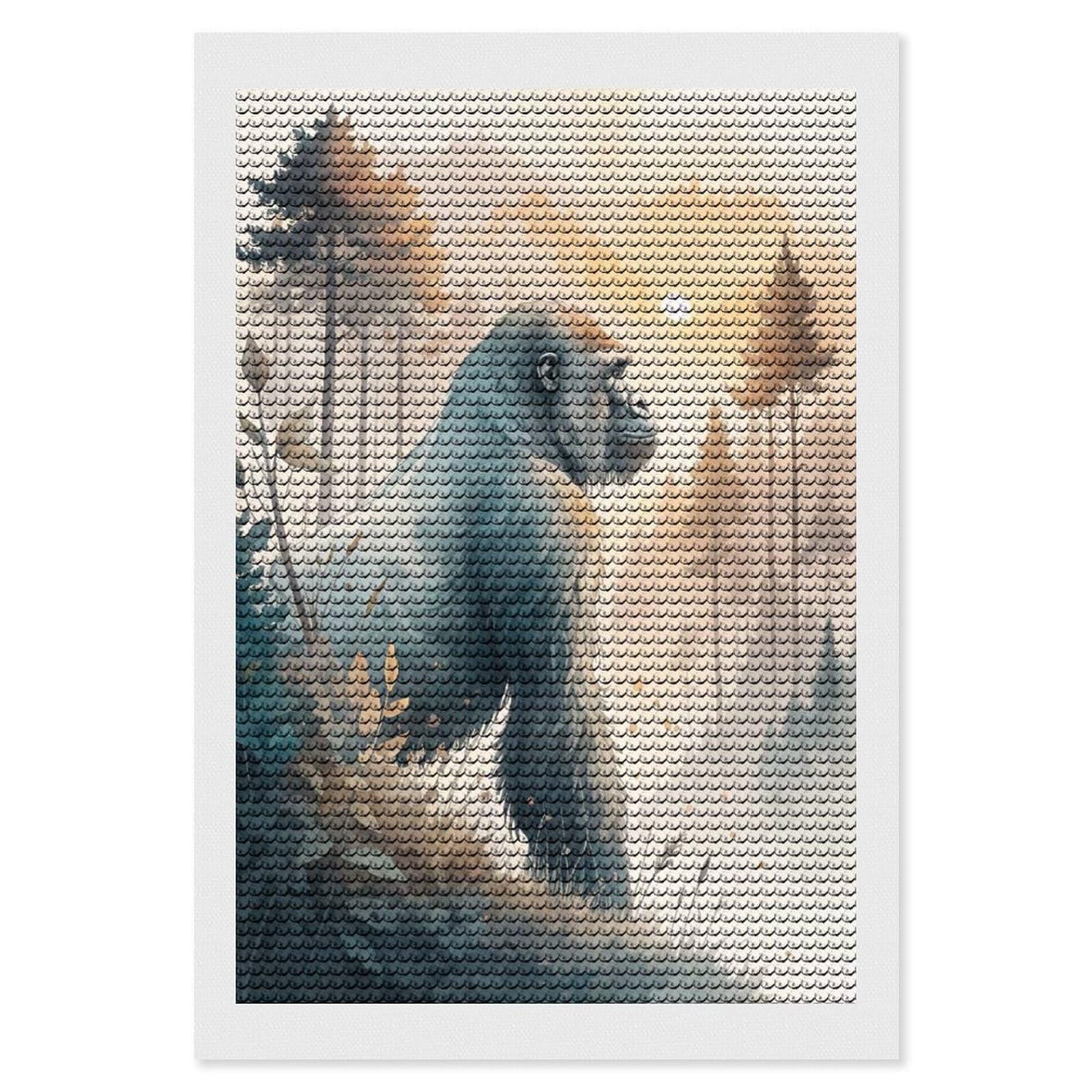 Junmoney Gorilla in A Misty Forest at Sunrise Diamond Art Canvas 8"x12", for Adults, Pleasing Wall Art Project, Modern Decor, Gift Idea, Nice Detail and Sparkle