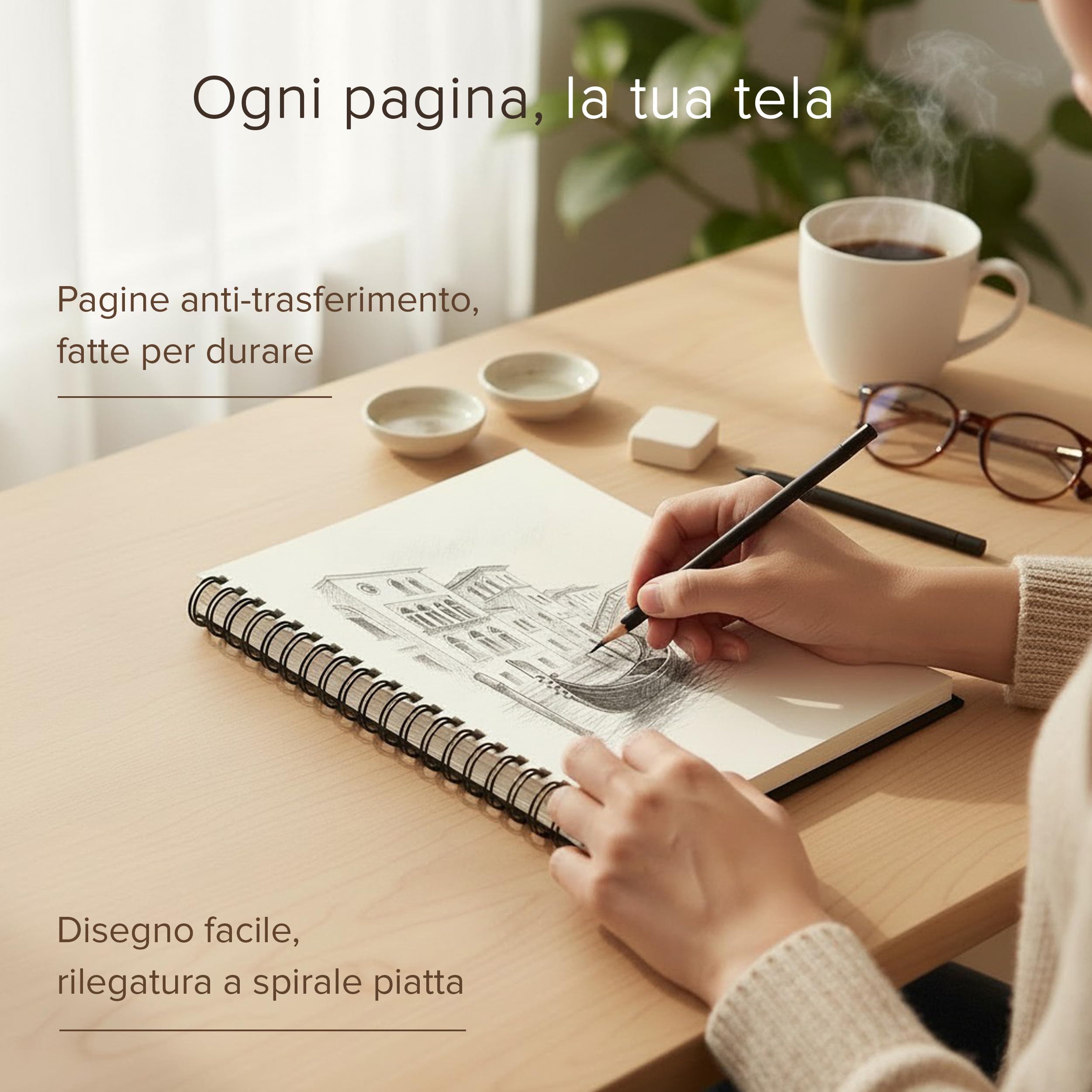 Blocco per Schizzi A4 con Copertina Rigida – Carta Molto Spessa da 200 g/m² – Grande a Spirale per Bambini, Professionisti, Disegni – 21 x 29 cm, 40 Fogli / 80 Pagine