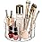 Masirs Small Rotating Makeup Organizer - Mini Yet Spacious Cosmetic Storage Solution with Multiple Compartments - The Perfect Spinning Make-Up Caddy for Vanity or Bathroom Counter (Round - Clear)