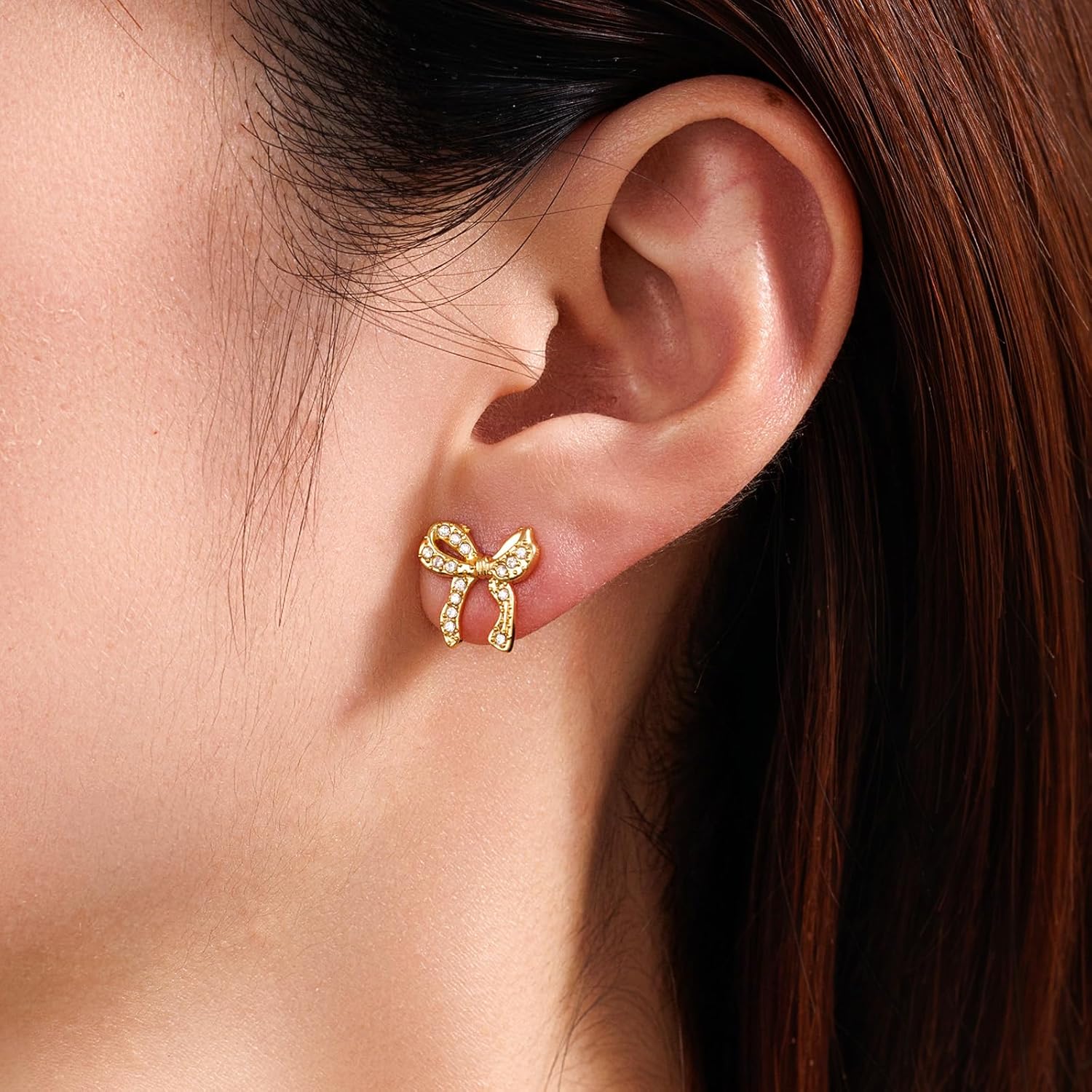 Seraphina 14K Gold Plated Bow Stud Earrings for Women Hypoallergenic Screw Back Flatback Cartilage Helix Earrings - Image 2