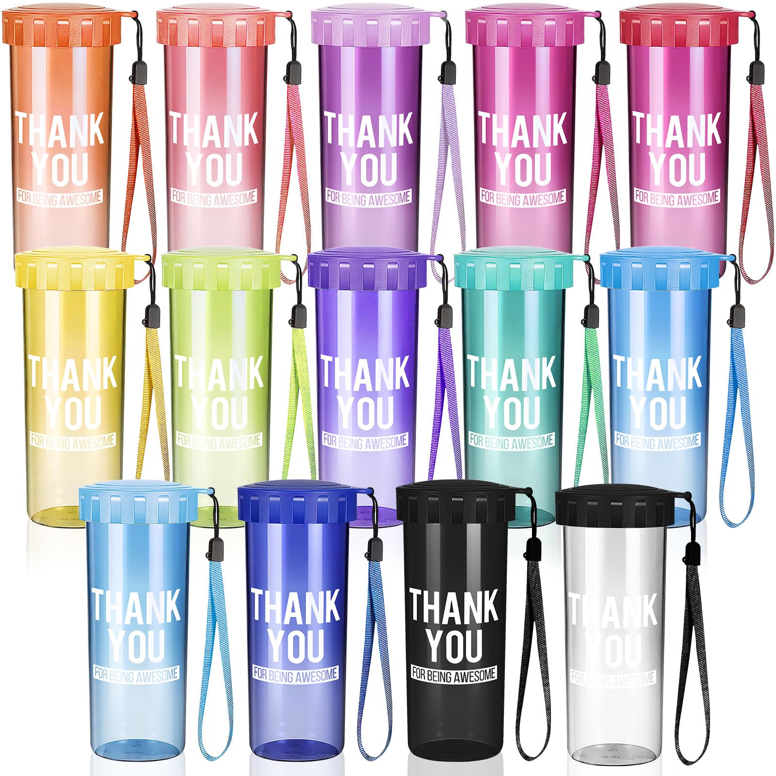 14 Pack Reusable Thank You Water Bottles, 430 ml Plastic Drinking Cups