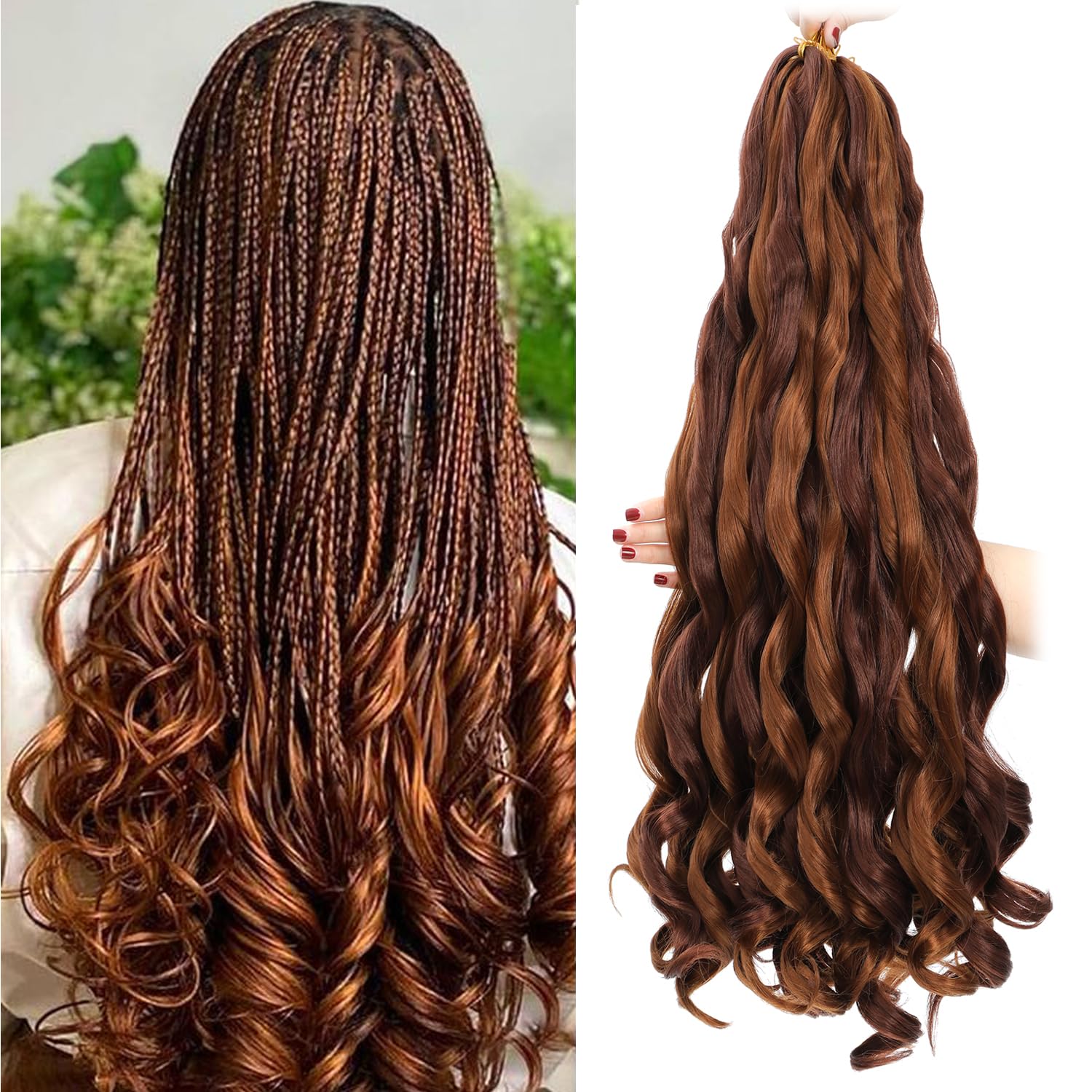 French Curly Braiding Hair 24 Inch 8 Packs - Pre Stretched Bouncy Braiding Hair- Loose Wavy Synthetic Hair Extensions For Black Women (24 inch 8 packs