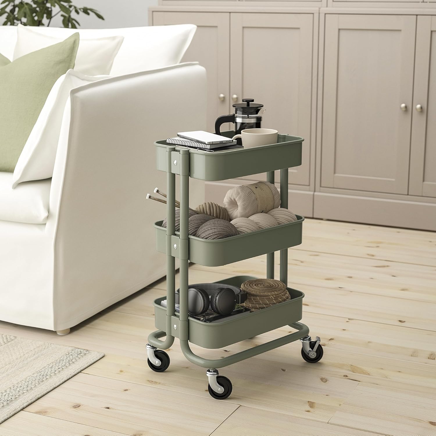 RÅSKOG Trolley, grey-green, 28x38x61 cm