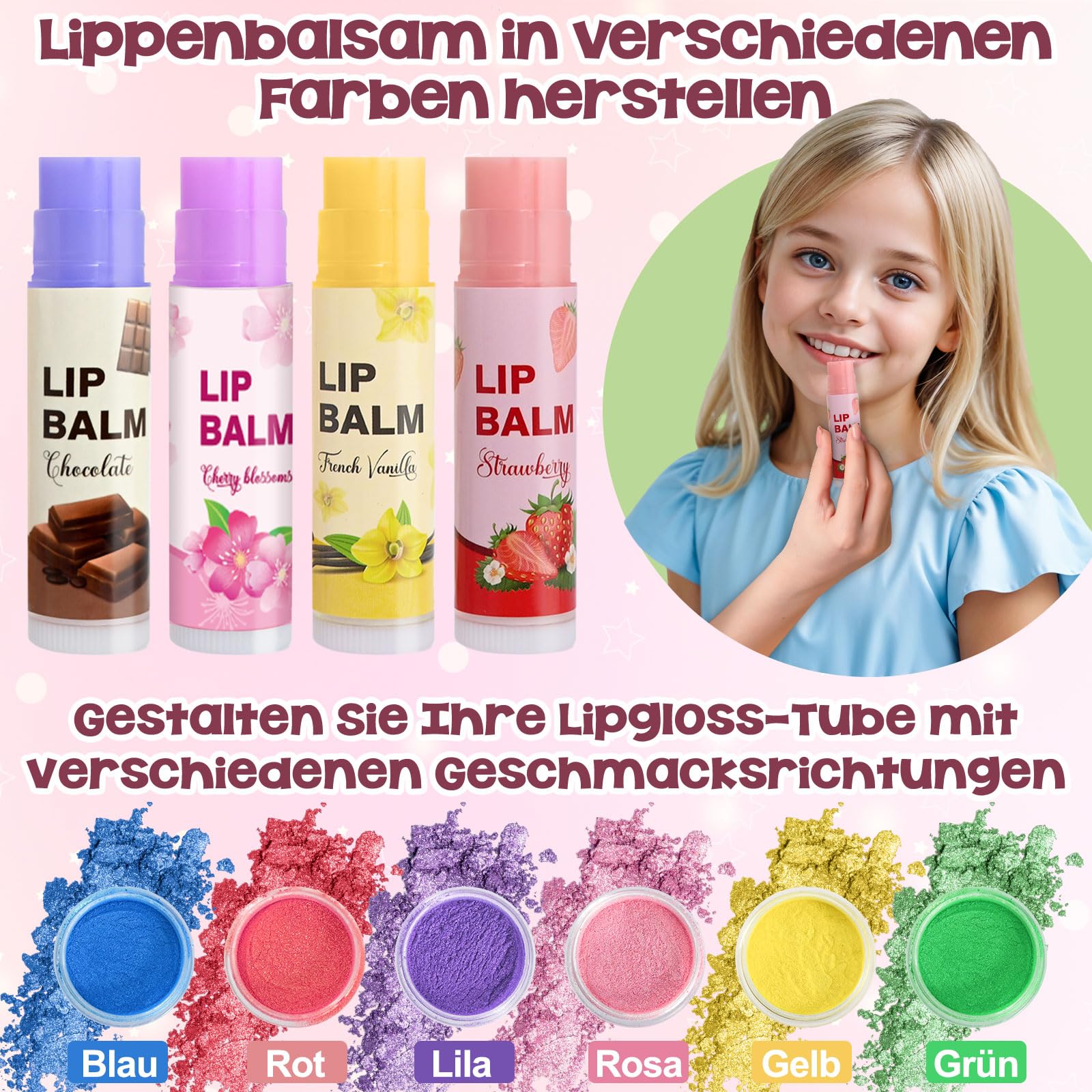 Lipgloss Selber Machen, Vezerd Lippenbalsam Making Kit, Mädchen Kreative Basteln Erwachsene Lip Gloss Lippenstift DIY Herstellungsset Set, Lustiges Make Up Mädchen Geschenk Für Frauen/Damen