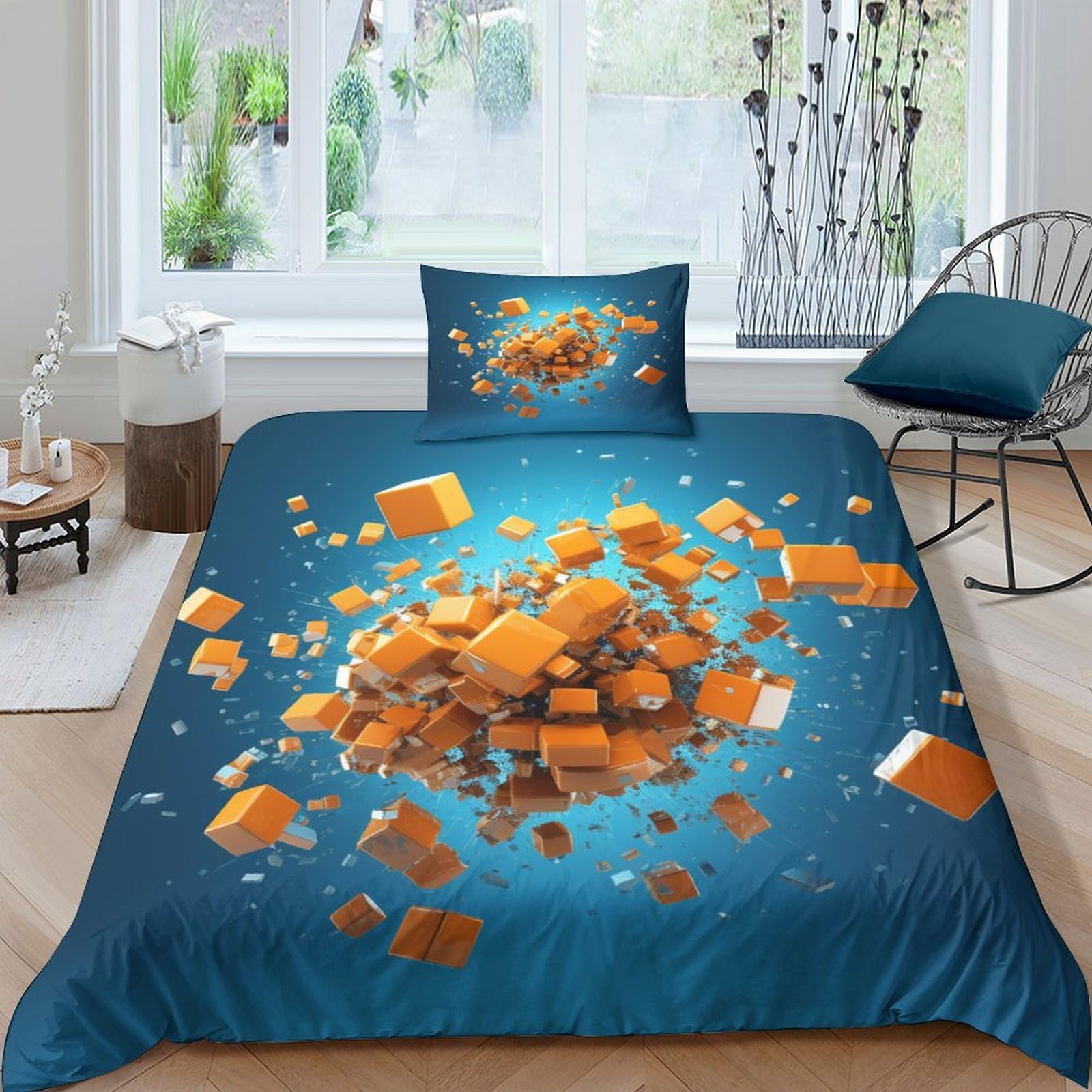 Sets de housses de couettes microfibre respirante et douce lit simple avec motif géométrique