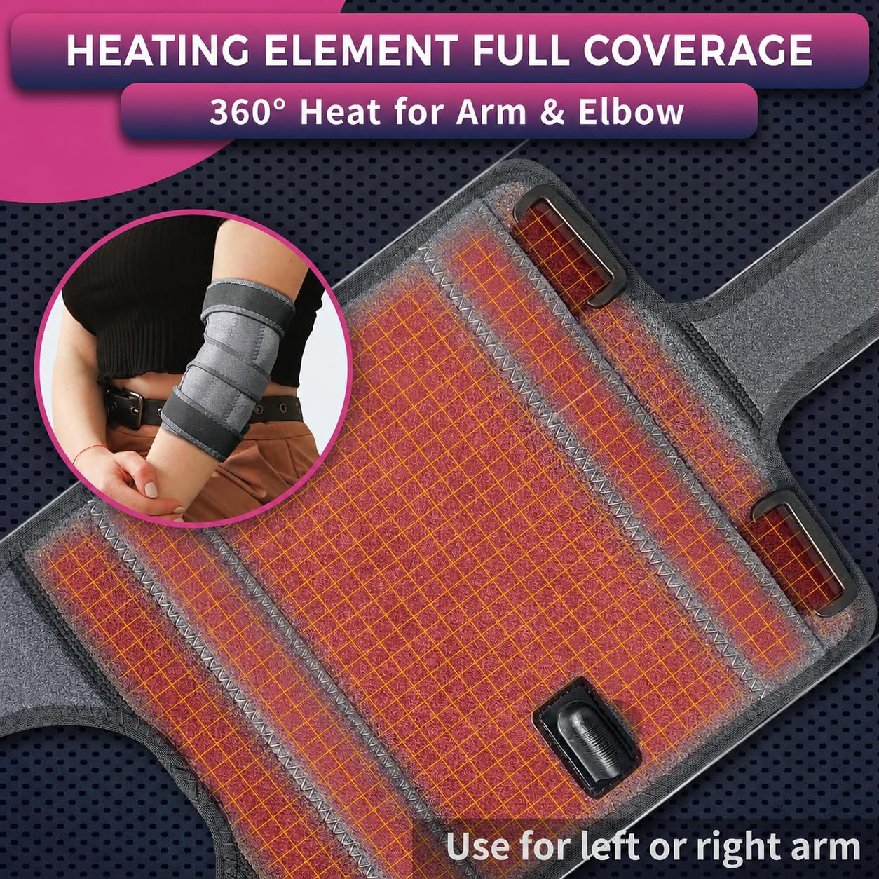 Almohadilla térmica para el codo del túnel cubital y alivio del codo de tenista, codo calentado, funda de cojín de calor para el brazo del nervio cubital con apagado automático y opción de