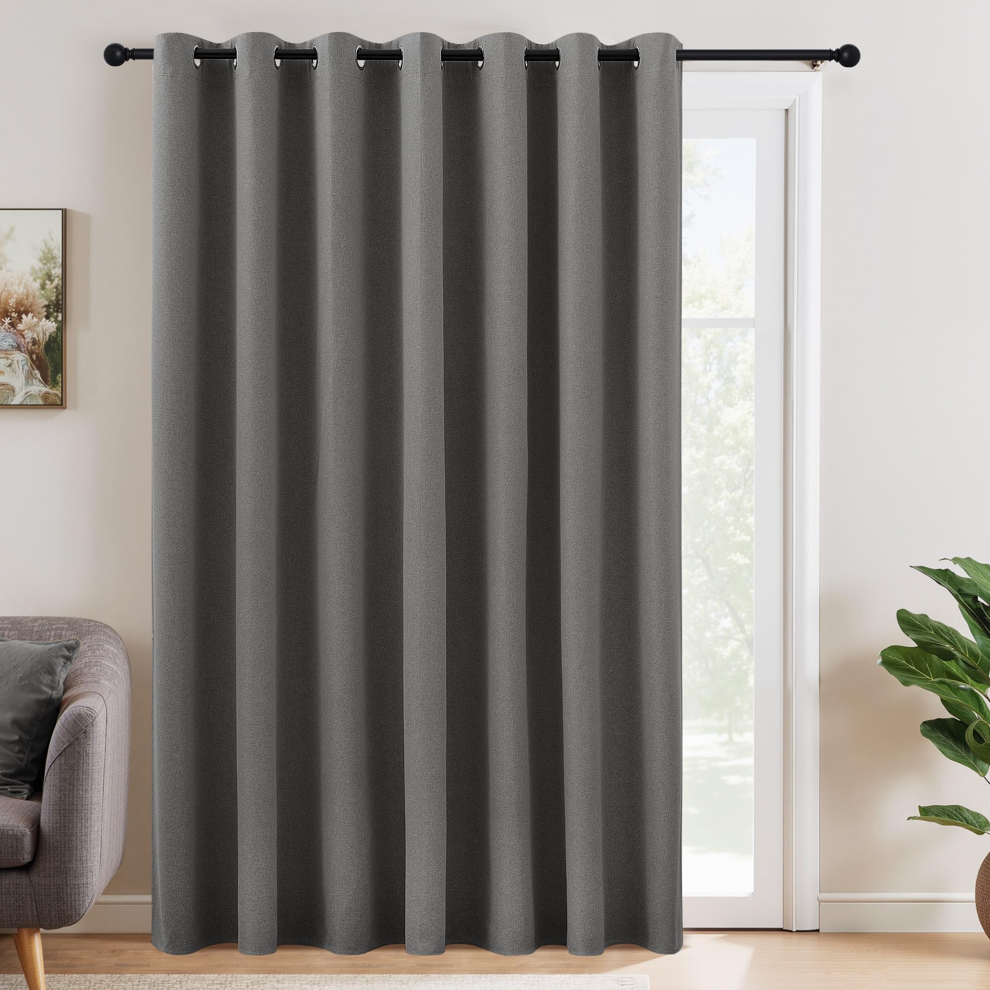 NICETOWN 100% Blackout Room Divider Curtain for Bedroom 96" L, Graphite