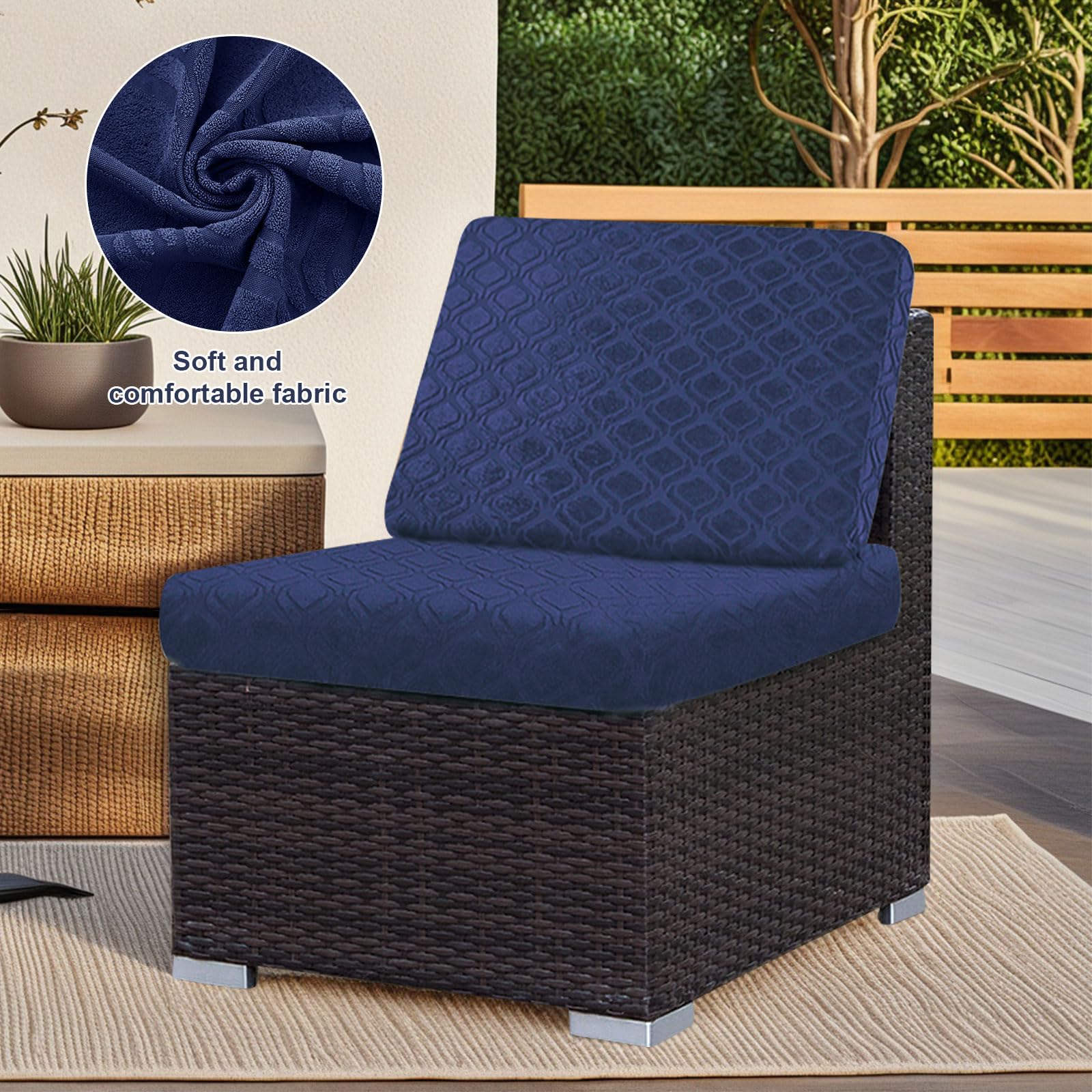 SHANNA Seat Cushion Sofa Cover: 2 Seater Waterproof Jacquard Couch Cushion Slipcovers Add Thick Patio Chair Cushion Pet Friendly Furniture Protector for Couch (Navy Blue) - Image 4