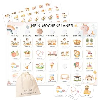 Montessori Children's Weekly Planner with Dots Daily Plan with 350 Routine Cards Visual Routine Planner for Children Family Planner for More Structure in Everyday Life Unicorn