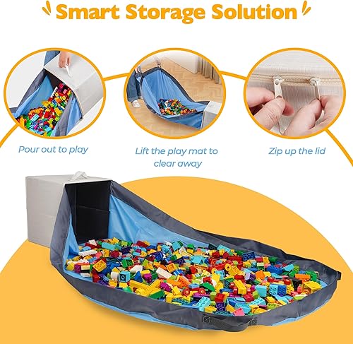 Miniatura 6 de SAM AND MABEL Cesta de almacenamiento de juguetes y tapete de juego para niños, 13 x 13 x 13 pulgadas, apilable y plegable, organizadores de
