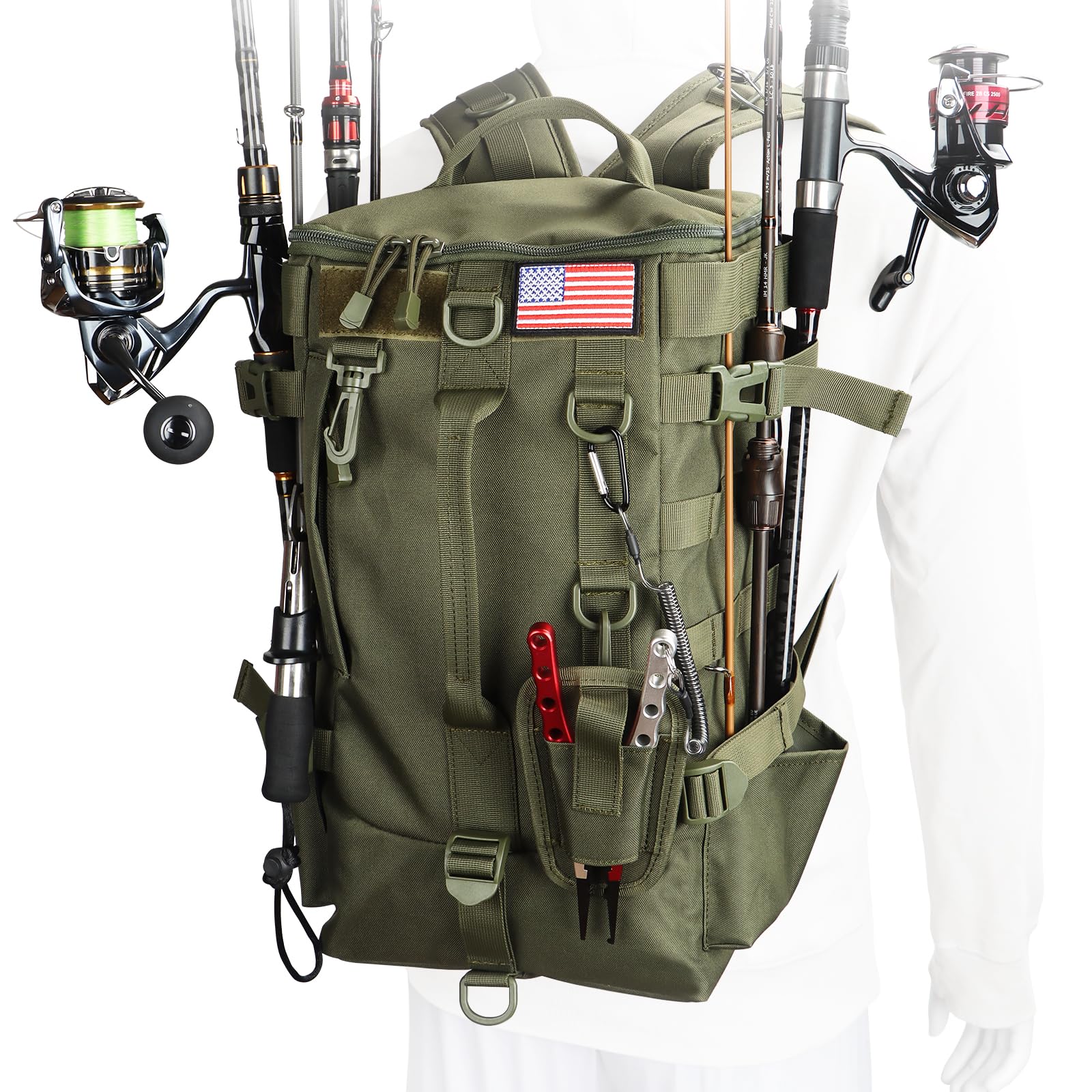 MoiShow Fishing Tackle Backpack with Rod Holders – Large-Capacity Gear Organizer Tackle Box Storage, Rod Carrier Bag for Outdoor Angling Equipment