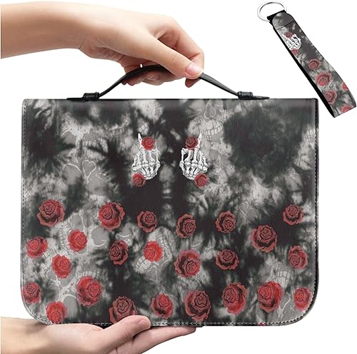 Funda grande para la Biblia, fundas para la Biblia con rosas rojas para adolescentes y niñas, tamaño grande con asa, llavero con cremallera, funda