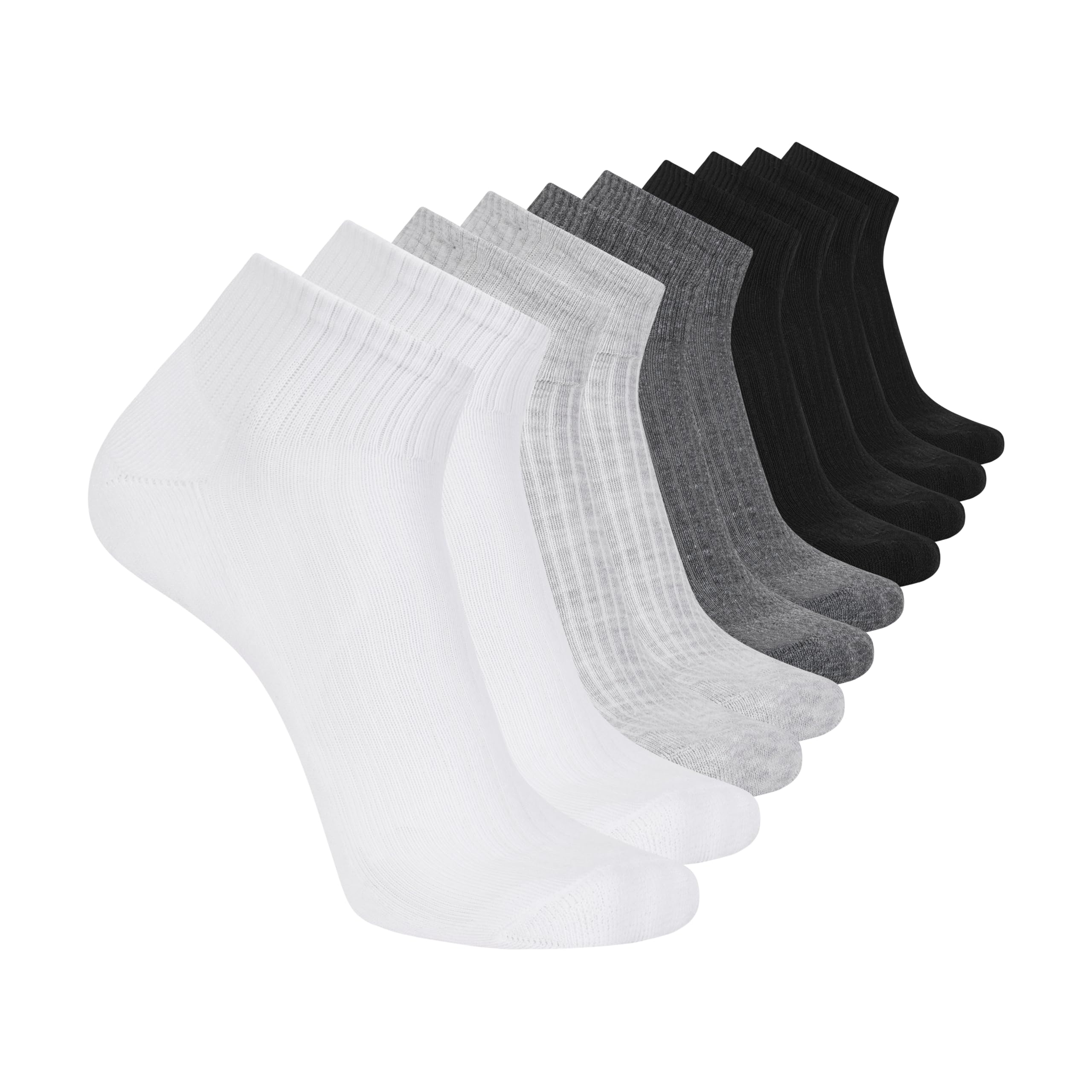 Skechers Men's 10 Pack Cushioned Quarter Crew Socks, White/Steel Grey/Black, 43-47