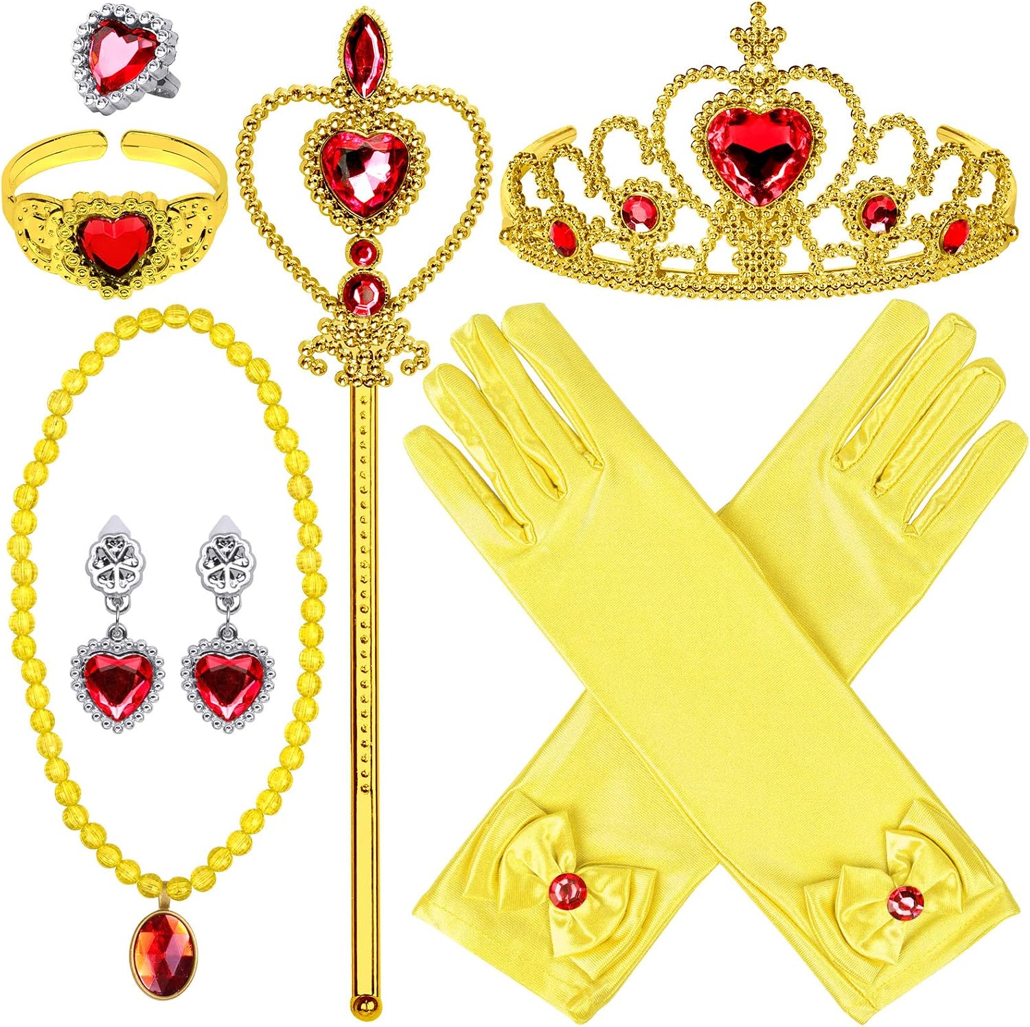 Princess Dress Up Accessories 9 Pcs Princess Jewelry Toys Girl Toys Princess Accessories for Girls Crown Bracelet Ring Earring Necklace Wand Crown Birthday Gifts Party Favors for Kids Party Supplies