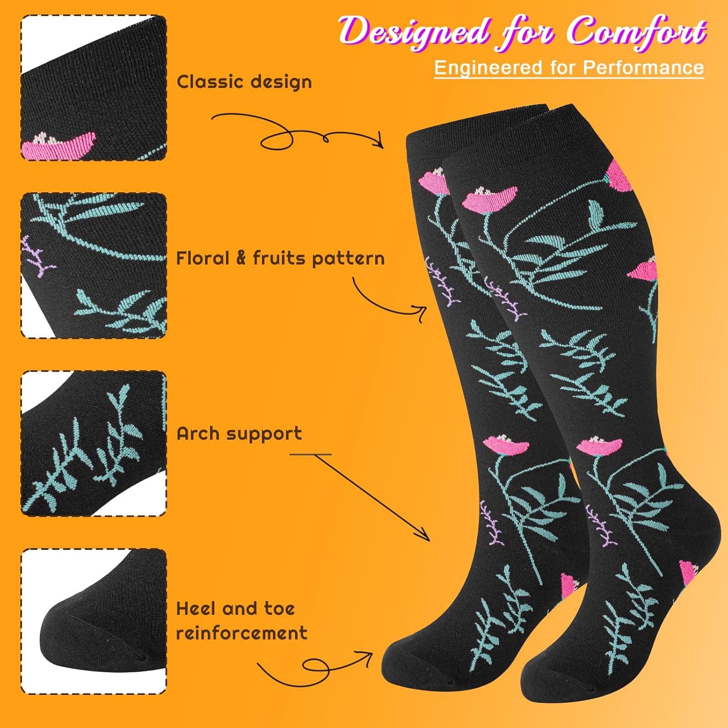 Plus Size Compression Socks for Women & Men 3 Pairs, Wide Calf Extra Large 20-30 mmHg Knee High Support Socks for Travel, Running, Nurse - Image 3