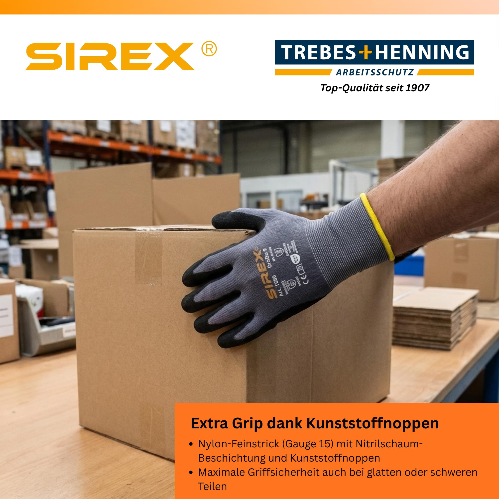 Sirex T685 Grip-Arbeitshandschuhe mit Noppen, 12 Paar - Touchscreen-fähig, Nitrilschaum-Beschichtung & Kunststoffnoppen für Halt, Oeko-Tex 100, Montagehandschuhe EN 388 & EN 407