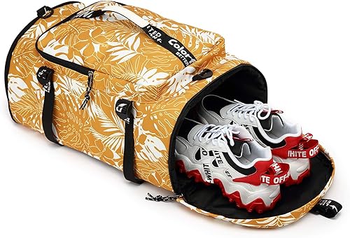 Miniatura 5 de Kalesi Bolsa de lona para gimnasio, 4 vías, impermeable, con compartimento para zapatos, para viajes, deporte, senderismo, laptop (amarillo mostaza)