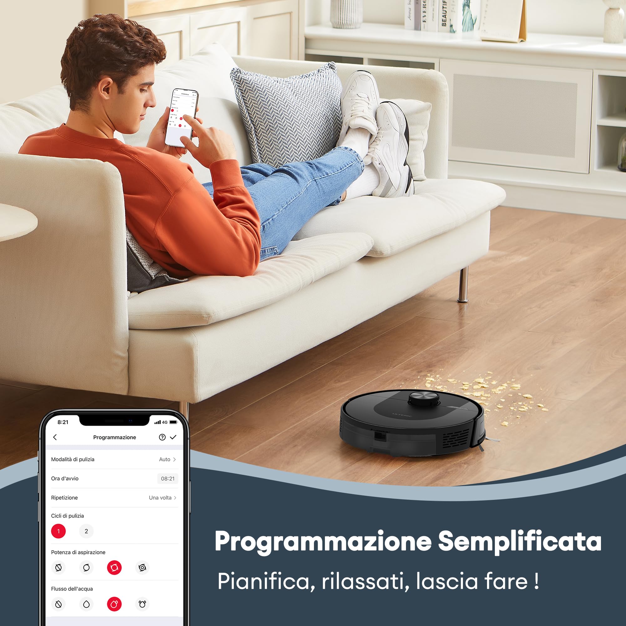 Ultenic Robot Aspirapolvere Lavapavimenti con LiDAR, 6000Pa Aspirazione Adattiva e Autonomia 150Min, Ricarica Automatica, Controllo App/Alexa, Ideale per Peli di Animali/Tappet