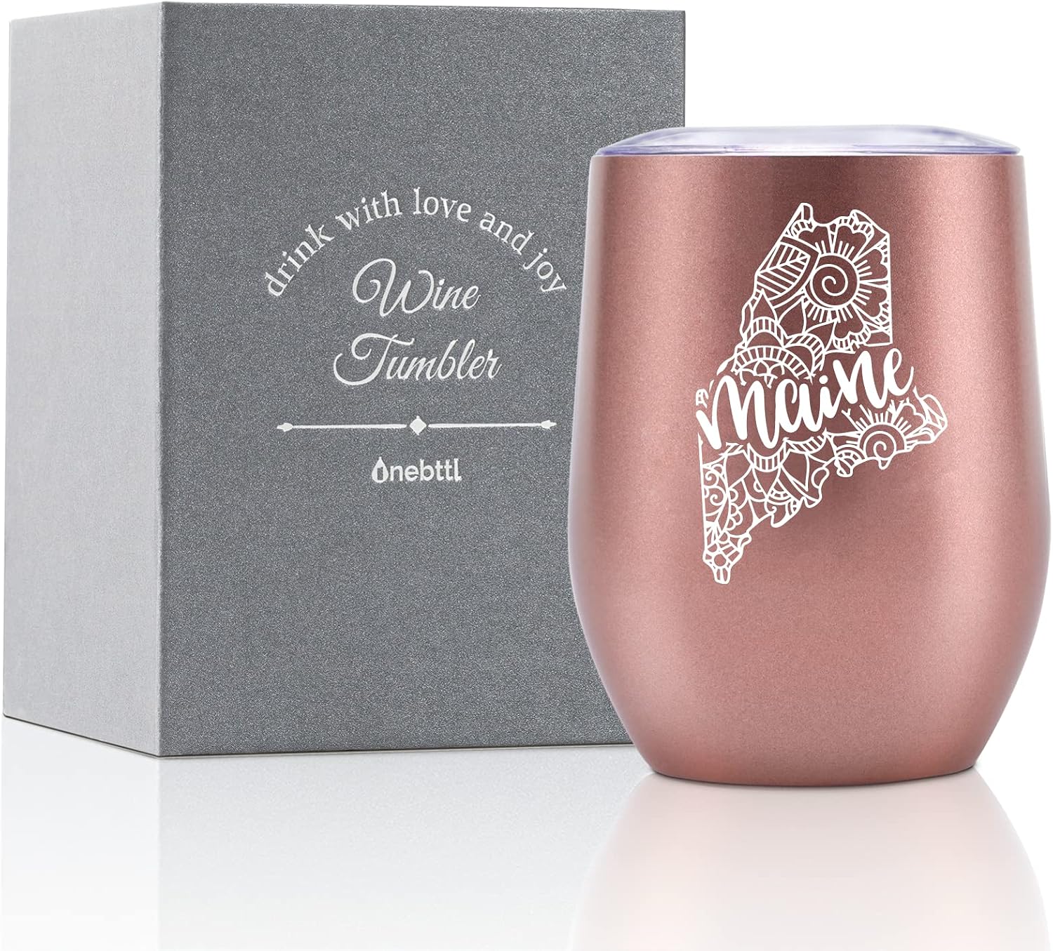 Onebttl Maine Gifts for Women, Travel Homesick Gift, Souvenirs, 12oz Stainless Steel Wine Tumbler with Lid, Perfect for Christmas, Moving Gift