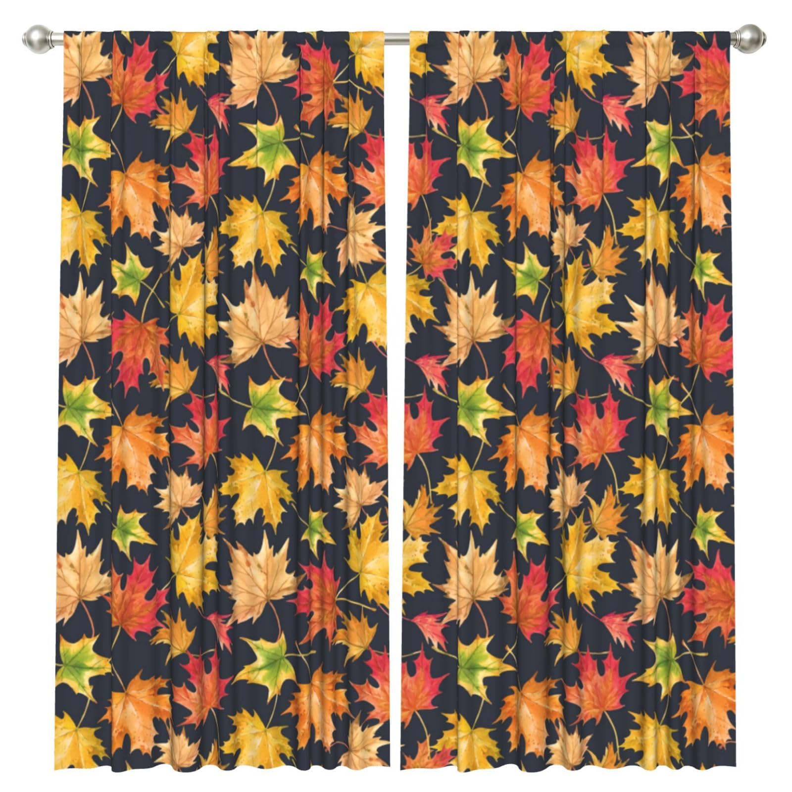 InOmak Autumn Colorful Maple Leaves, 2 Panels Window Curtains 52 x 84 Inch Blackout Curtains for Living Room Bedroom
