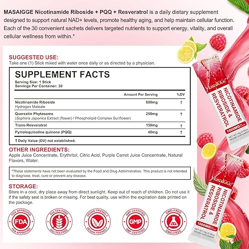 Miniatura 4 de NAD 1000mg líquido 30 paquetes, suplemento líquido NAD, suplementos NAD para mujeres, ribósido de nicotinamida y resveratrol premium, aumenta la