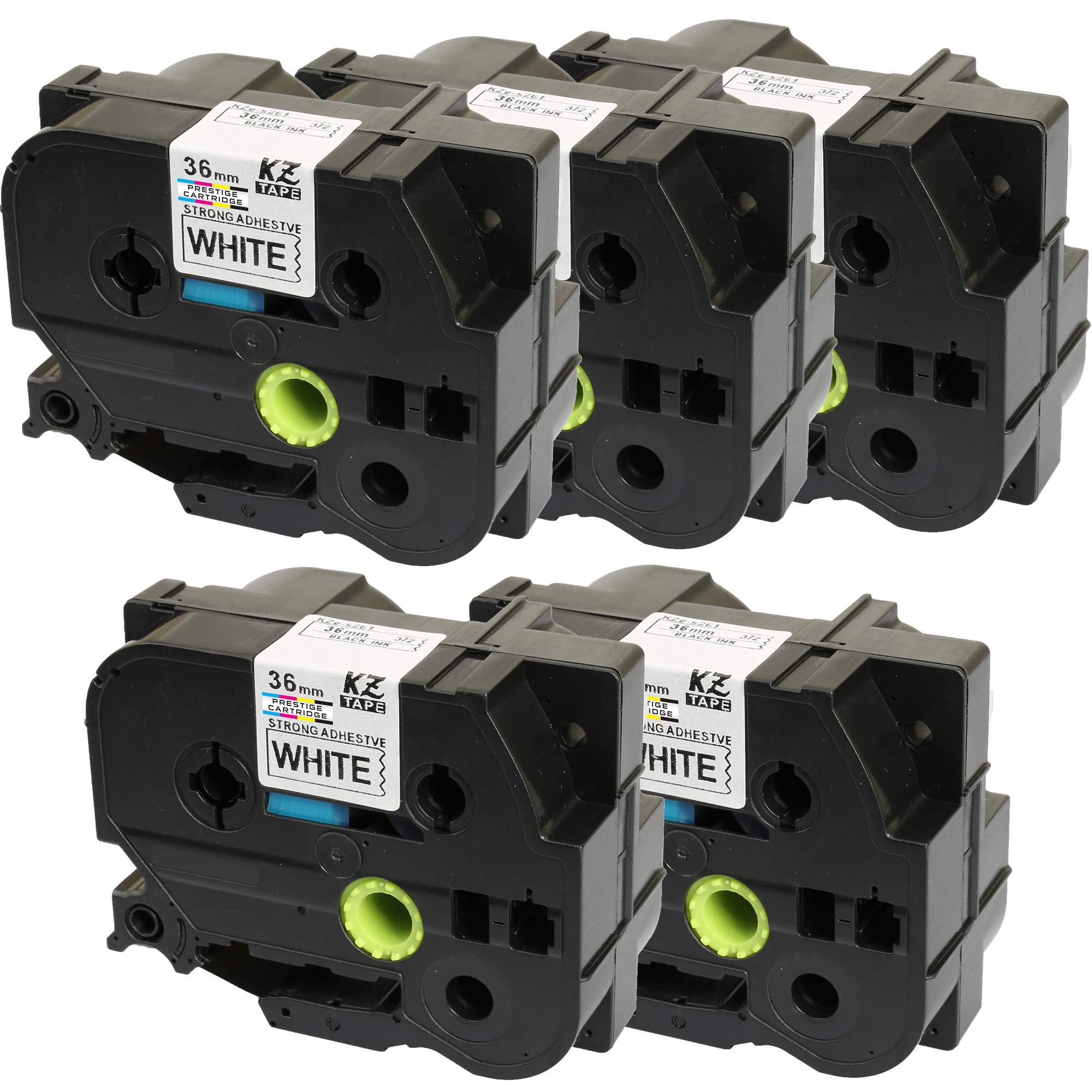 5 Compatibles Casetes TZe-S261 TZ-S261 negro sobre blanco 36mm x 8m cintas adhesivas fuertes para impresoras Brother P-Touch PT-3600 530 550 9400 9600 9700 9700PC 9800 9800PCN D800W P900W P950NW