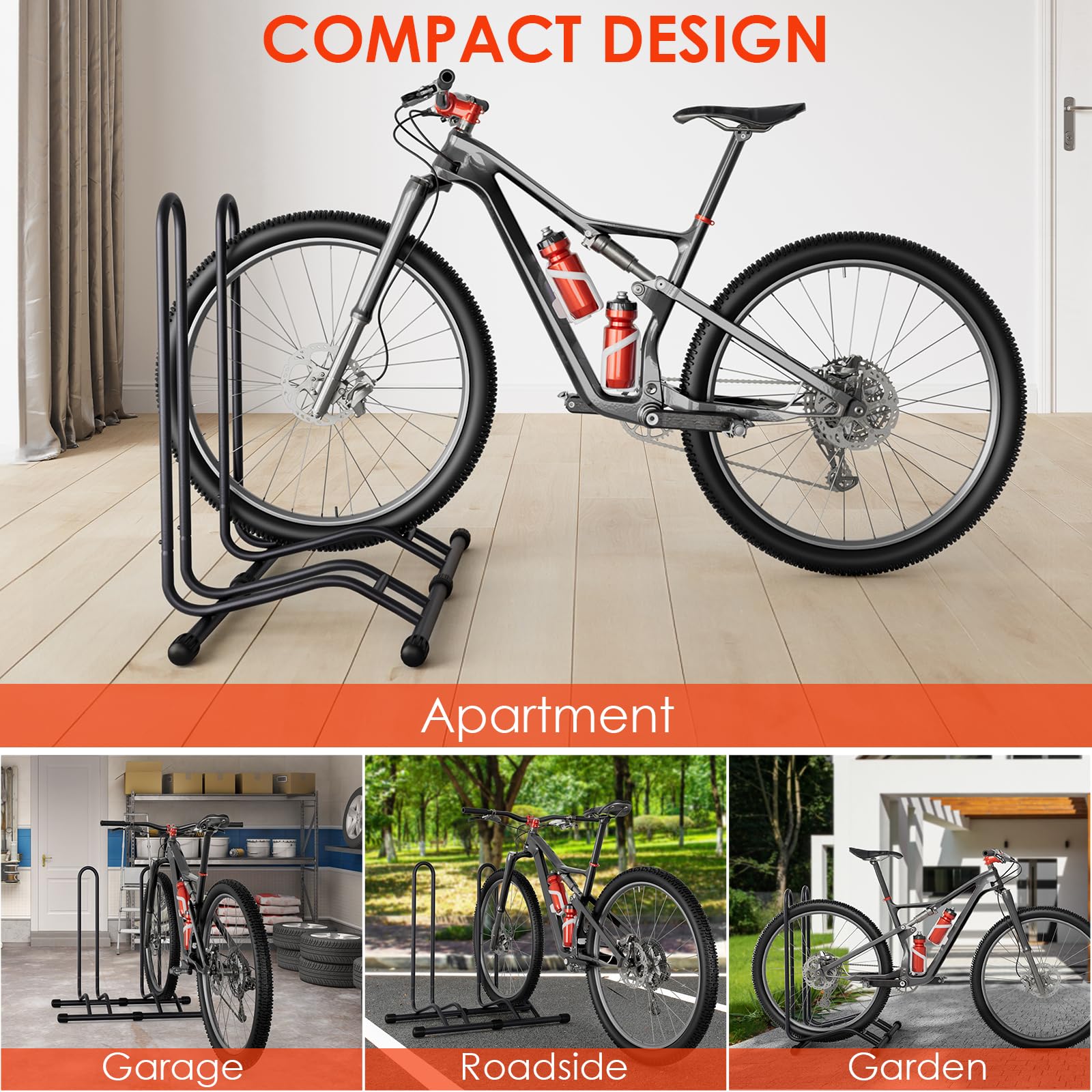 Clevich Support de vélo pour 2 vélos, support de vélo autoportant, support de sol épissable pour vélos, largeur de pneu 60-74 mm,adapté aux véhicules tout-terrain, vélos VTT