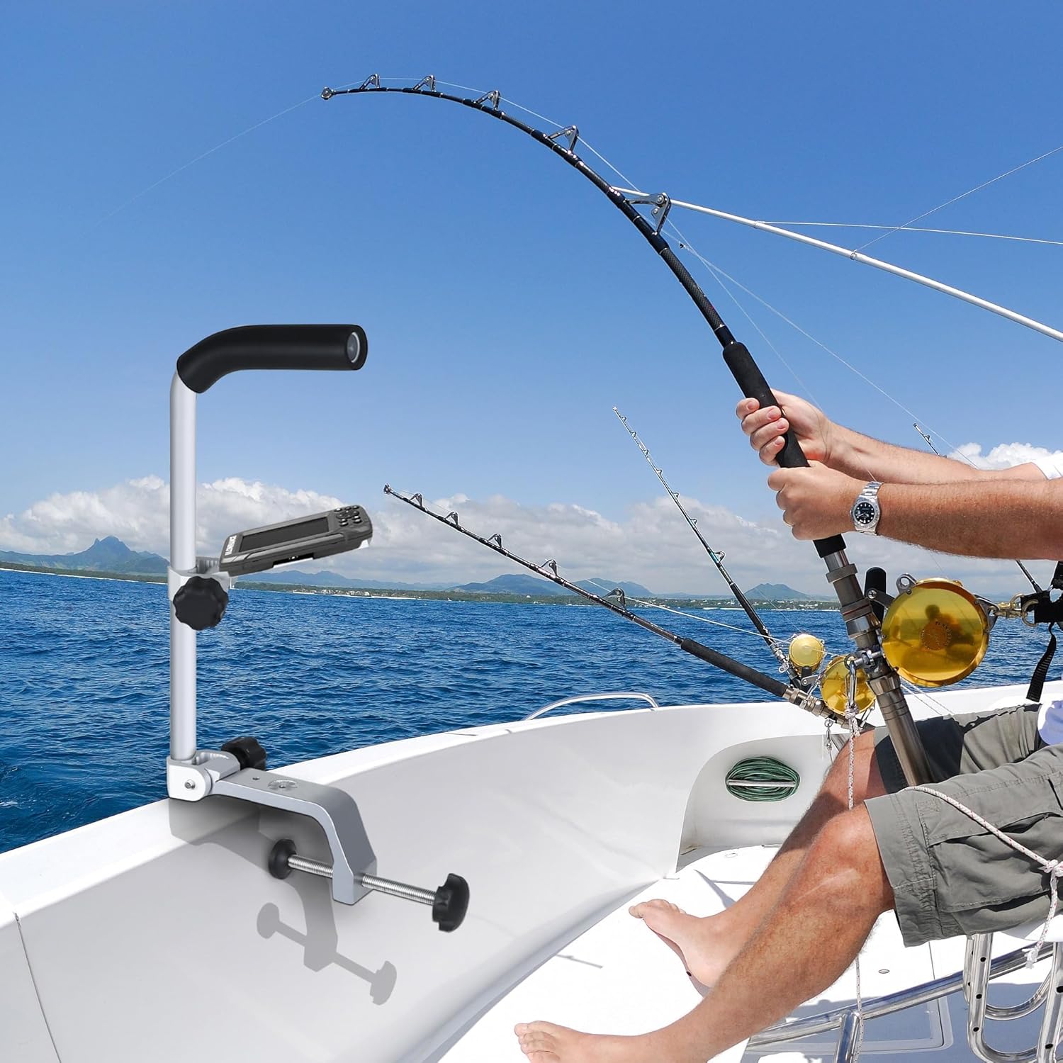 Portable Fish Finder Mount, Universal Transducer Bracket w/360° Adjustable Rotatable Transducer Pole Mount for Boat Canoes, Kayaks Fishing (31.5x5x2.6inch)