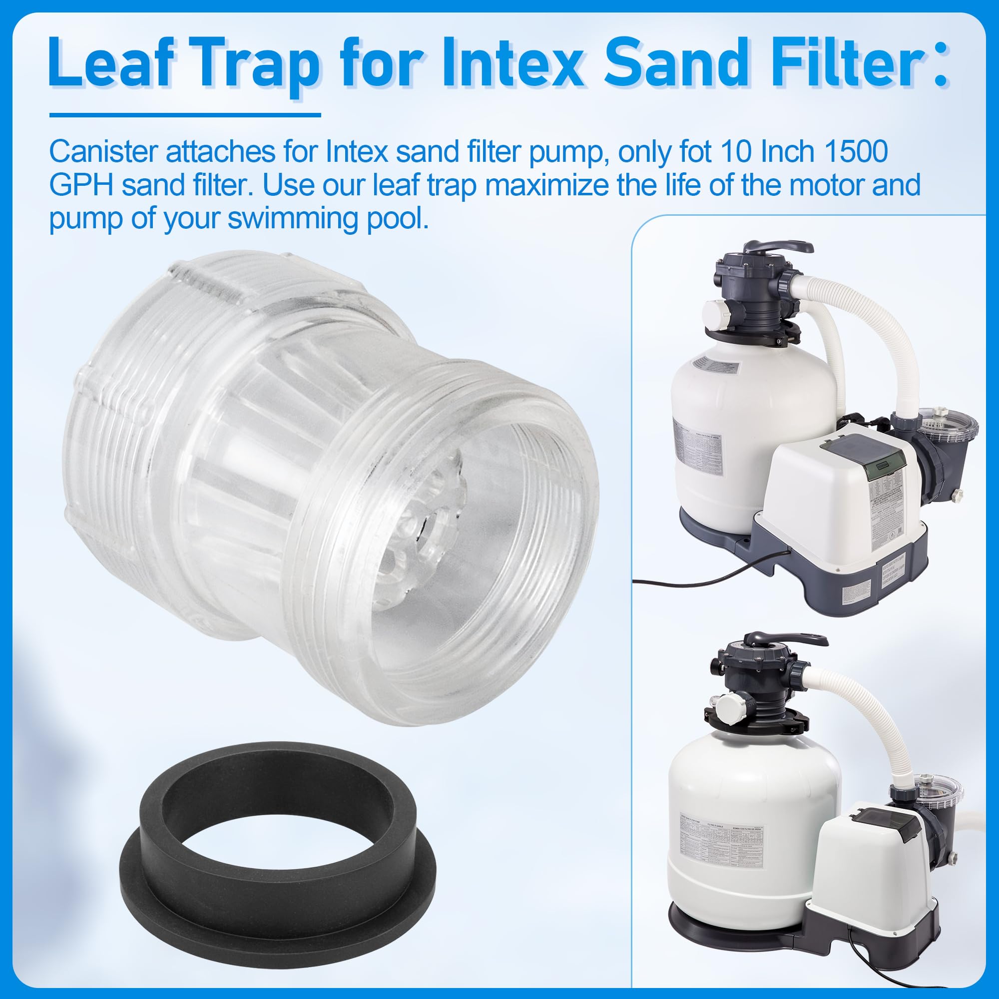 SF90110-1 Ersatz-Laubfalle für Intex 1500 GPH Sandfilterpumpe, oberirdischer Pool-Filterpumpenteil, Schlauchanschluss mit 11228 L-förmiger O-Ring-Dichtung, passend für Intex 25,4 cm Filterpumpe