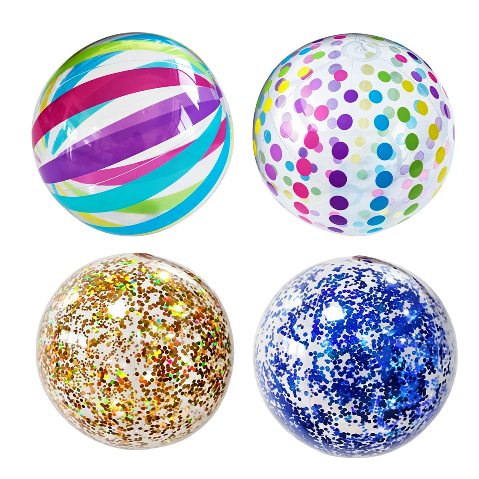 4 PCS Beach Balls Inflatable Balls and Glitter Beach Ball set, Colorful Polka Dots Rainbow, Inflatable Beaches Ball Giant Beaches Blow Up, Blow up for Swimming Pool Party