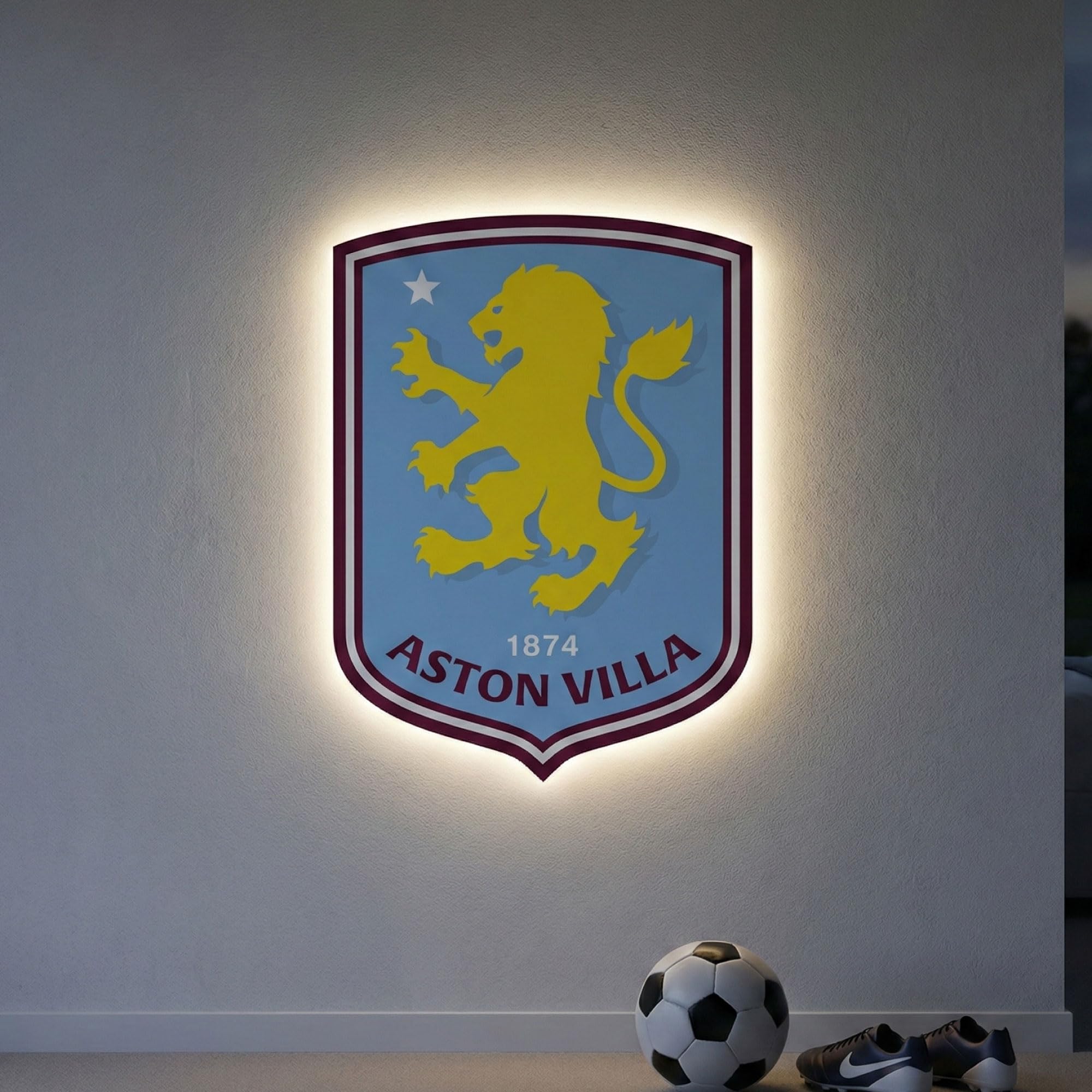 Themed Multicolour Aston Villa Football Club Crest Led Backlit Wallpop