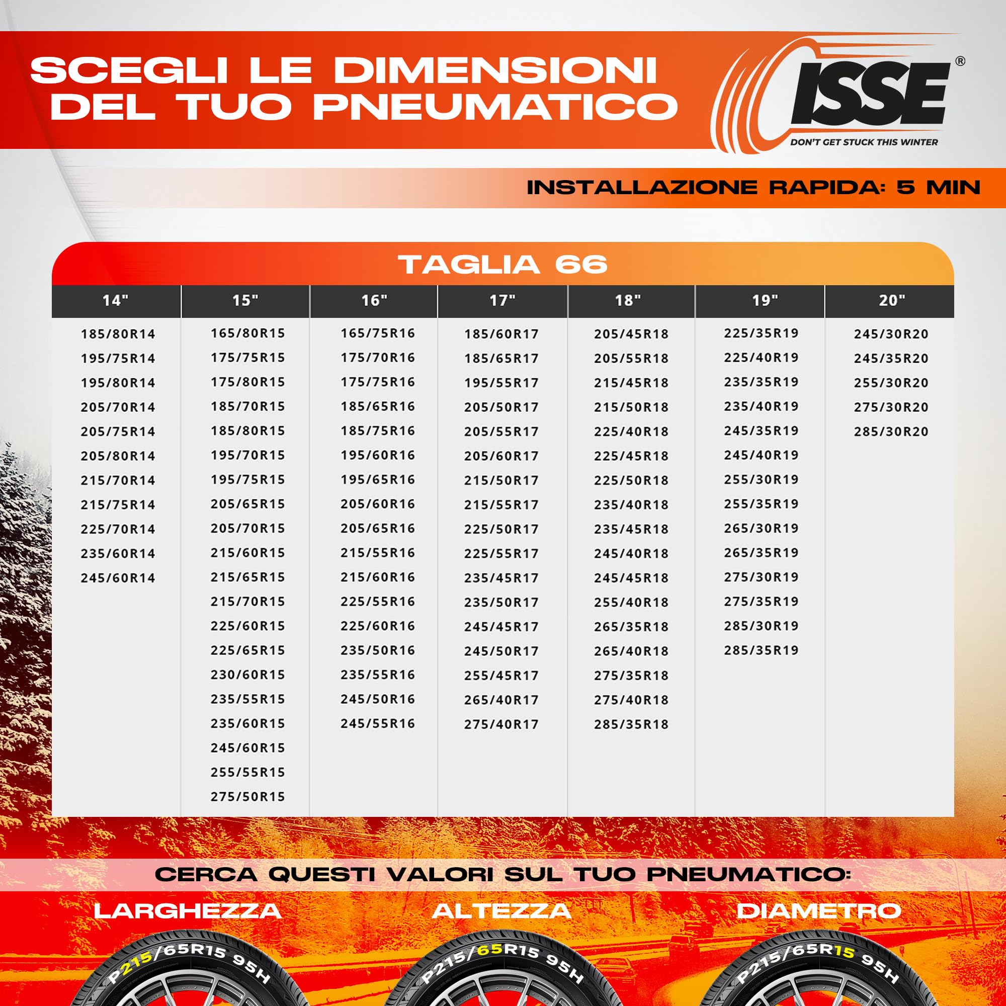 ISSE Super T-74 | Calze da Neve Omologate Italia EN 16662-1 - Catene per auto ad uso quotidiano su neve e ghiaccio - Kit di 2 catene da neve universali + guanti