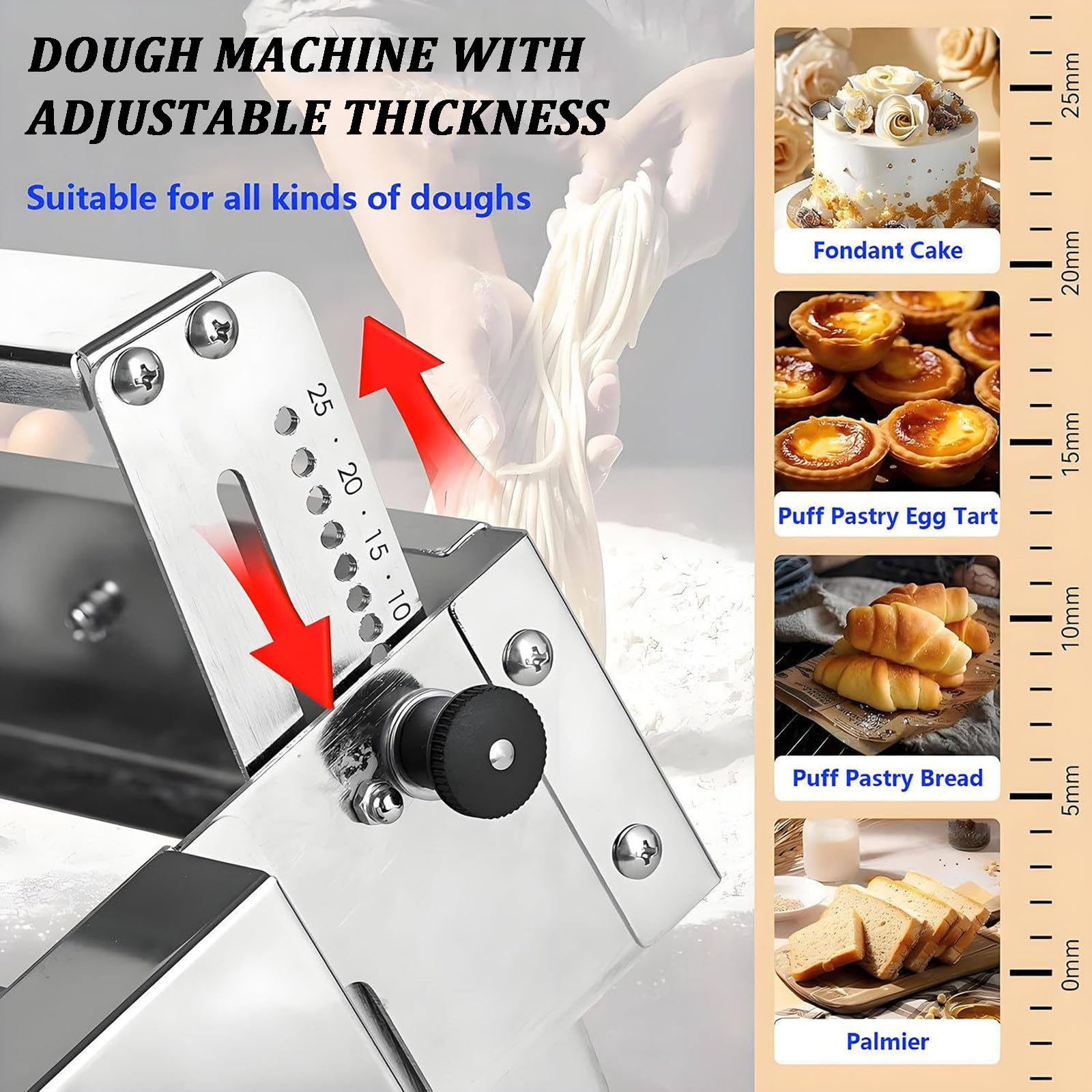 Macchina per Stendere L'Impasto, Laminatrice Manuale Portatile, Spessore Regolabile per Croissant E Pasticcini, Struttura in Acciaio Inossidabile.,Model400