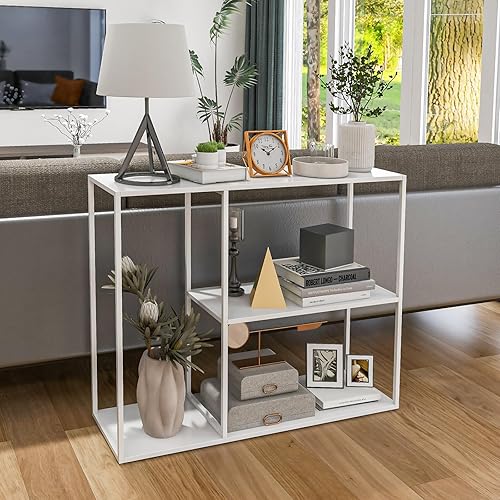 Miniatura 2 de DCLRN Mesa consola blanca con estante de almacenamiento, perfecta para entrada, vestíbulo, pasillo, sofá, sala de estar, bar y cocina (31 pulgadas,