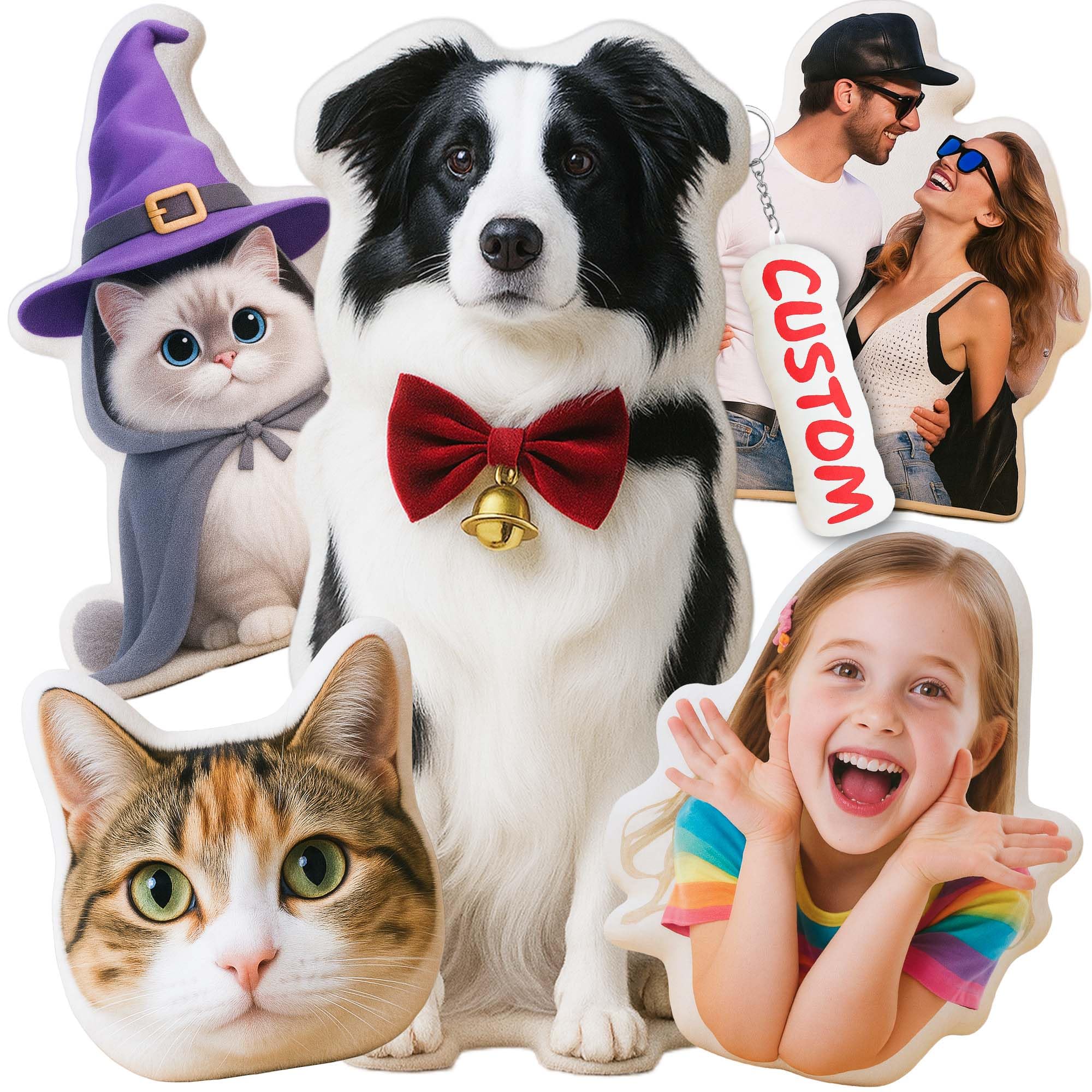 Custom Pillow Personalized Cushion with Picture & Text Dog Cat Funny Stuffed Animals for Couples, Family, Birthday Christmas Personalized Gifts for Pet Lovers, Couples, Friends & Family (35cm)