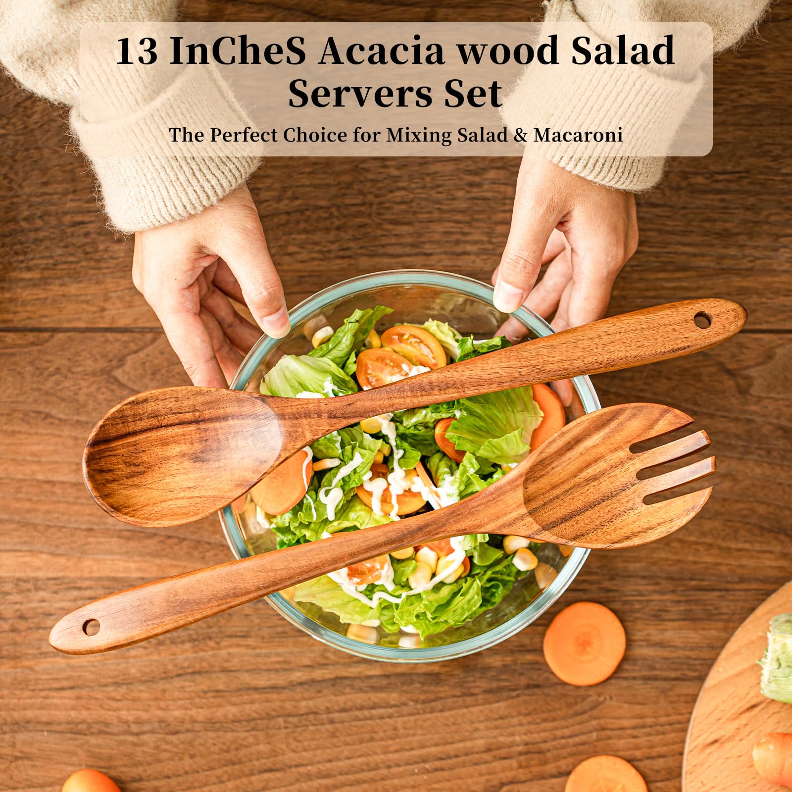 Gudamaye Acacia Salad Server Set - Long Handle -4 Gudamaye Acacia Salad Server Set - Long Handle -4