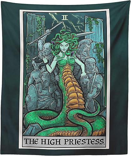 Miniatura 4 de Tapiz de cartas del tarot de la alta sacerdotisa - Medusa - mitología griega decoración del hogar para colgar en la pared (80 x 68 pulgadas)