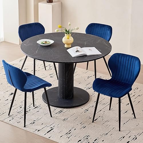 Miniatura 2 de Juego de 4 sillas de comedor de terciopelo modernas, asiento tapizado cómodo, respaldo alado, patas de metal para dormitorio, comedor, sala de