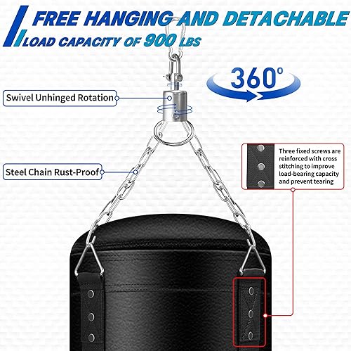 Miniatura 2 de 4FT Hanging Punching Bag for Adults, Unfilled Canvas Heavy Boxing Bag Set with 12oz Boxing Gloves Hand Wraps, Jump Rope, Reflex Ball for MMA