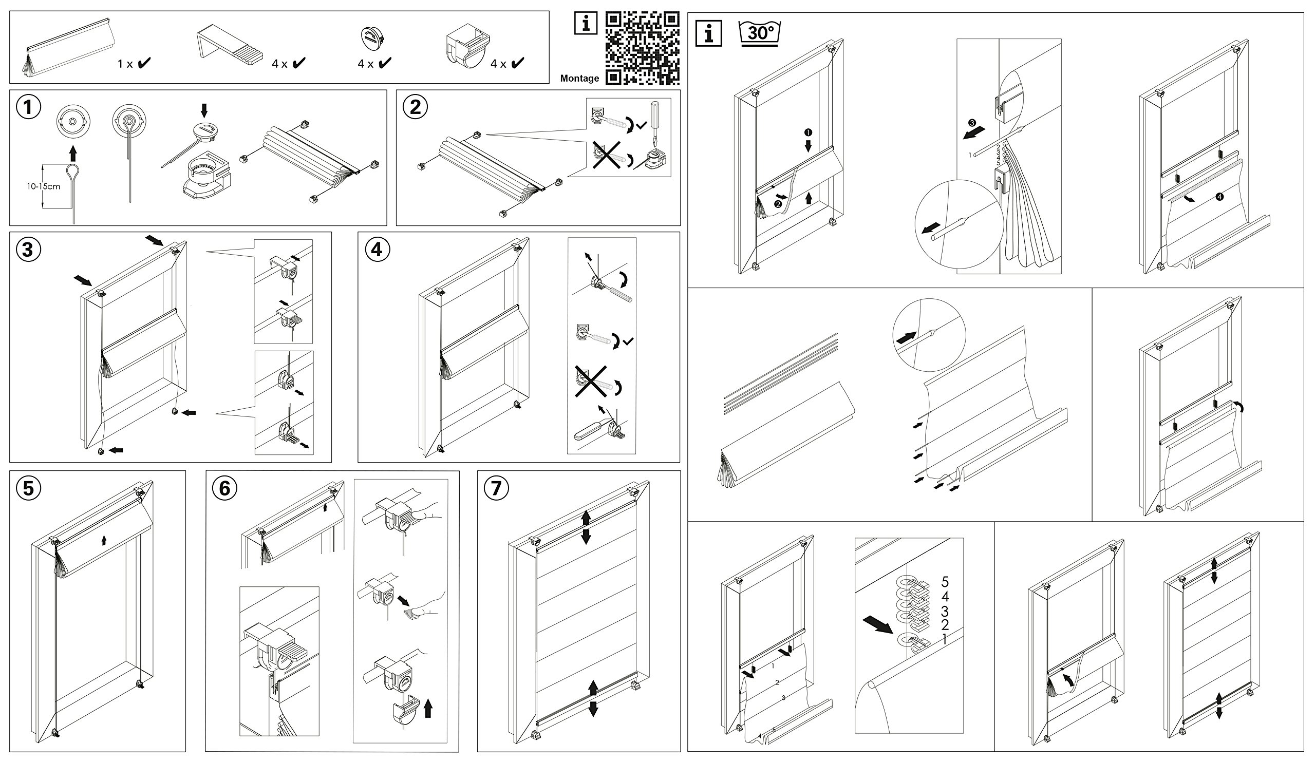 Gardinia Store Romain à Clipser, Transparent, Kit de Montage Inclus, Store Romain à 2 Rails EASYFIX, Blanc, 50 x 140 cm (LxH)