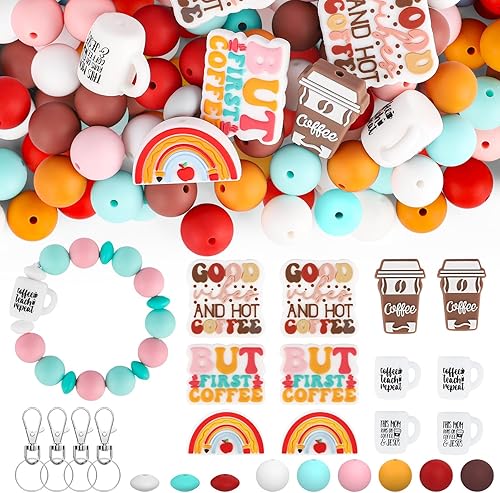 MyoePosy 108 cuentas focales de silicona, cuentas de silicona a granel, cuentas de silicona en forma de taza de café para hacer llaveros, cuentas de