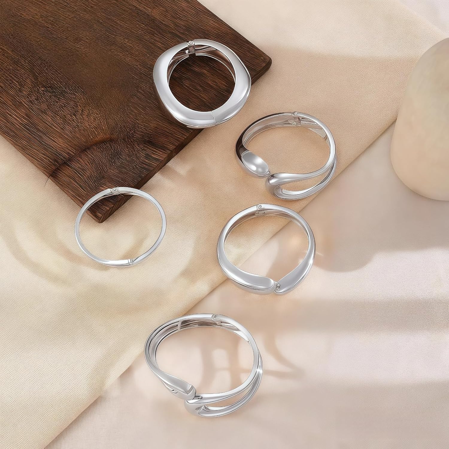 5PCS Dainty 14k Gold Plated Big Stackable Bangles Set,Chunky Gold Bangle Bracelets for Women, Trendy Cuff Bracelet Stack Fashion Jewelry Gift for Mom - Image 3