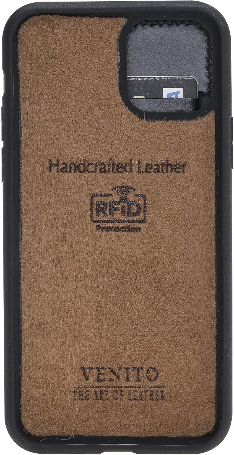 Venito Verona Leather Phone Case Compatible with iPhone 11 Pro (5,8 inch) - RFID Blocking Snap-On Flip Back Cover Slim Phone Wallet Case - Rustic Black
