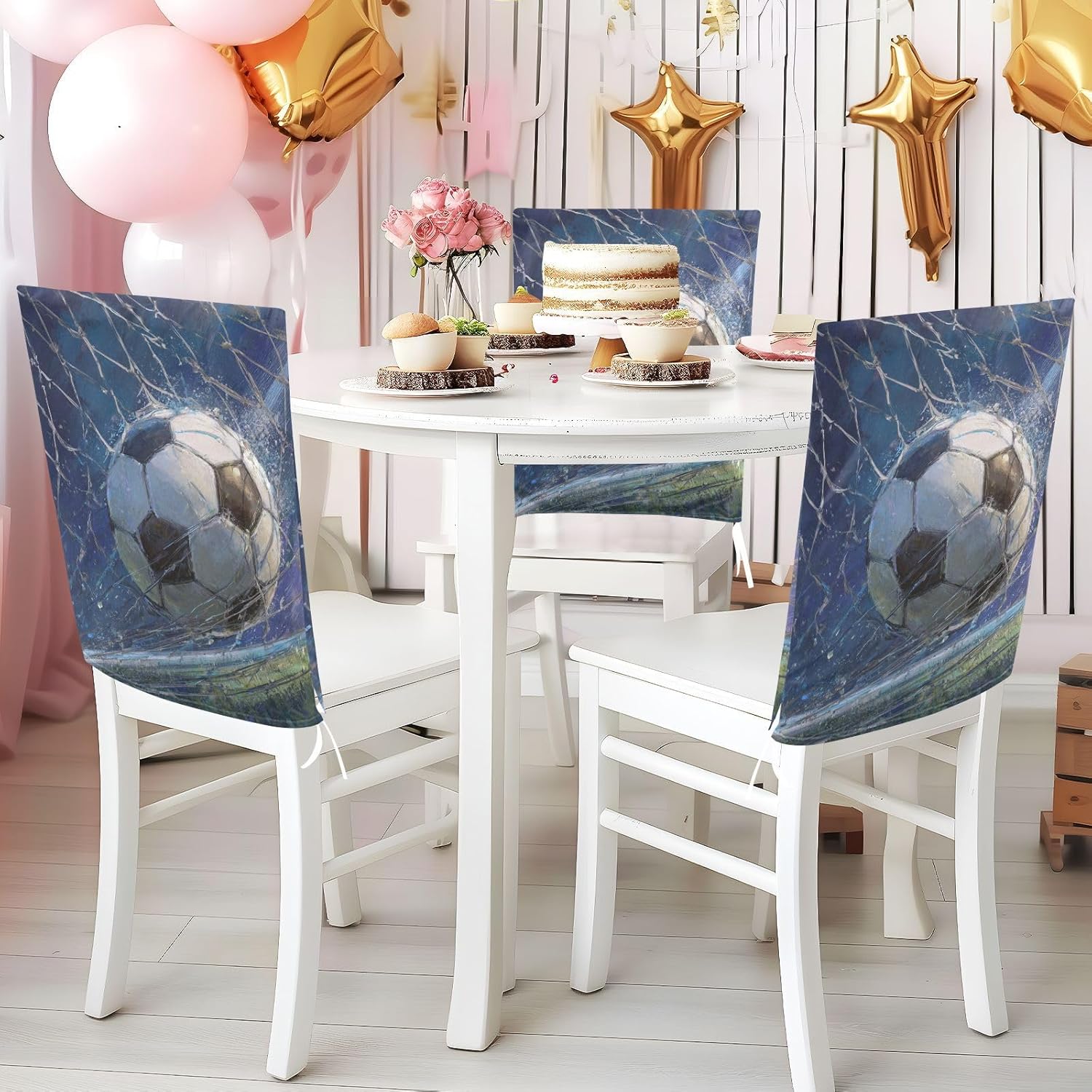 ALAZA Retro Soccer Chair Back Cover Set of 6, Washable Reusable Removable Chair Slipcovers Decorative Chair Cover for Home Kitchen Wedding Party
