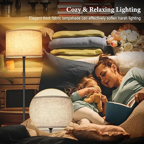 Miniatura 5 de TOBUSA Lámpara de pie de 65 pulgadas para sala de estar y dormitorio con bombilla LED 3CCT, lámpara de pie moderna con pantalla de tambor, lámpara