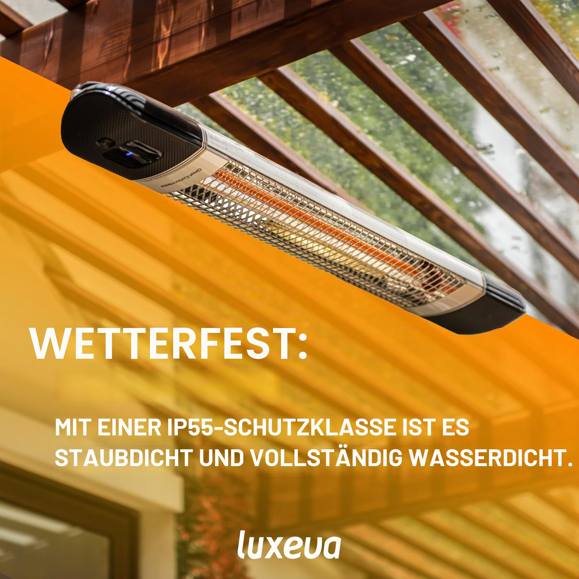 Luxeva Infrarot-Terrassenheizstrahler, 1000/2500 W, elektrische Terrassenheizung mit App-Steuerung, IP55 wasserdicht, 6 Heizstufen, energiesparend, kompaktes Design, Schwarz (Black)