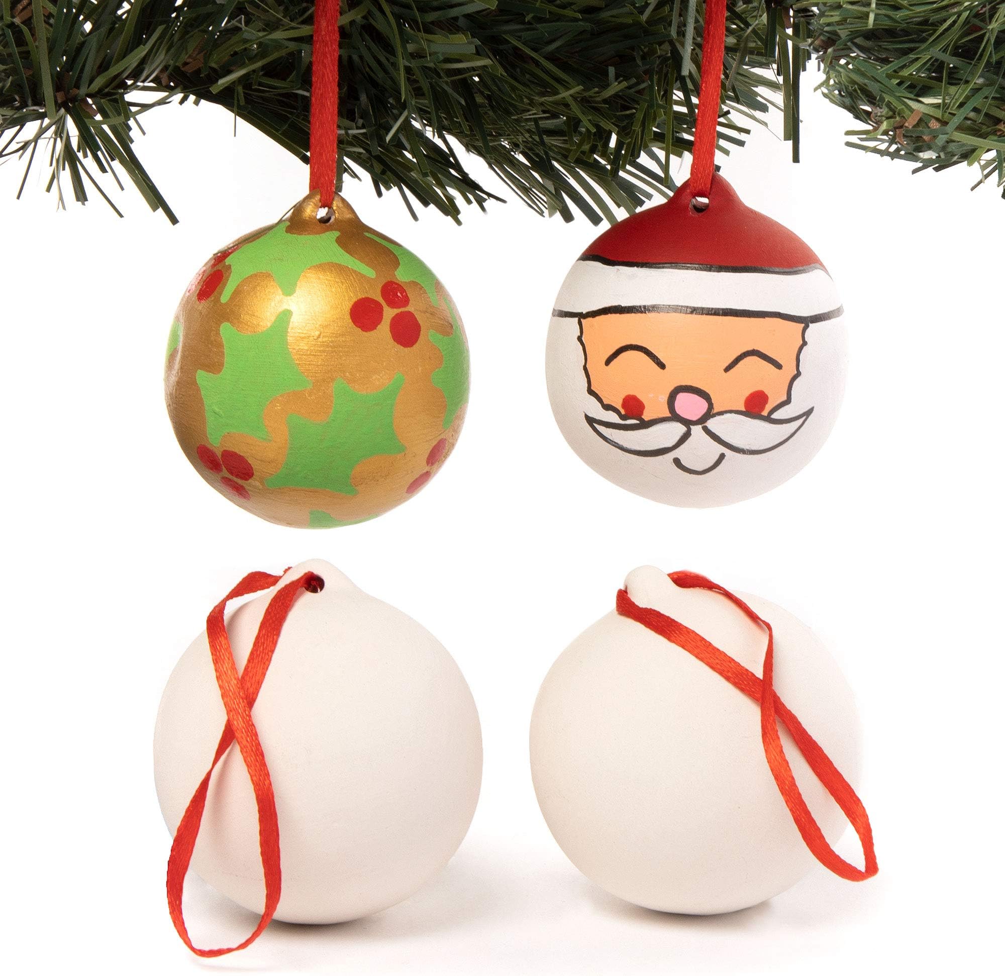 Baker Ross 4 x Brown Christmas Tree Baubles for DIY Ceramic Christmas Crafts for Kids to Decorate and Personalise EX5152